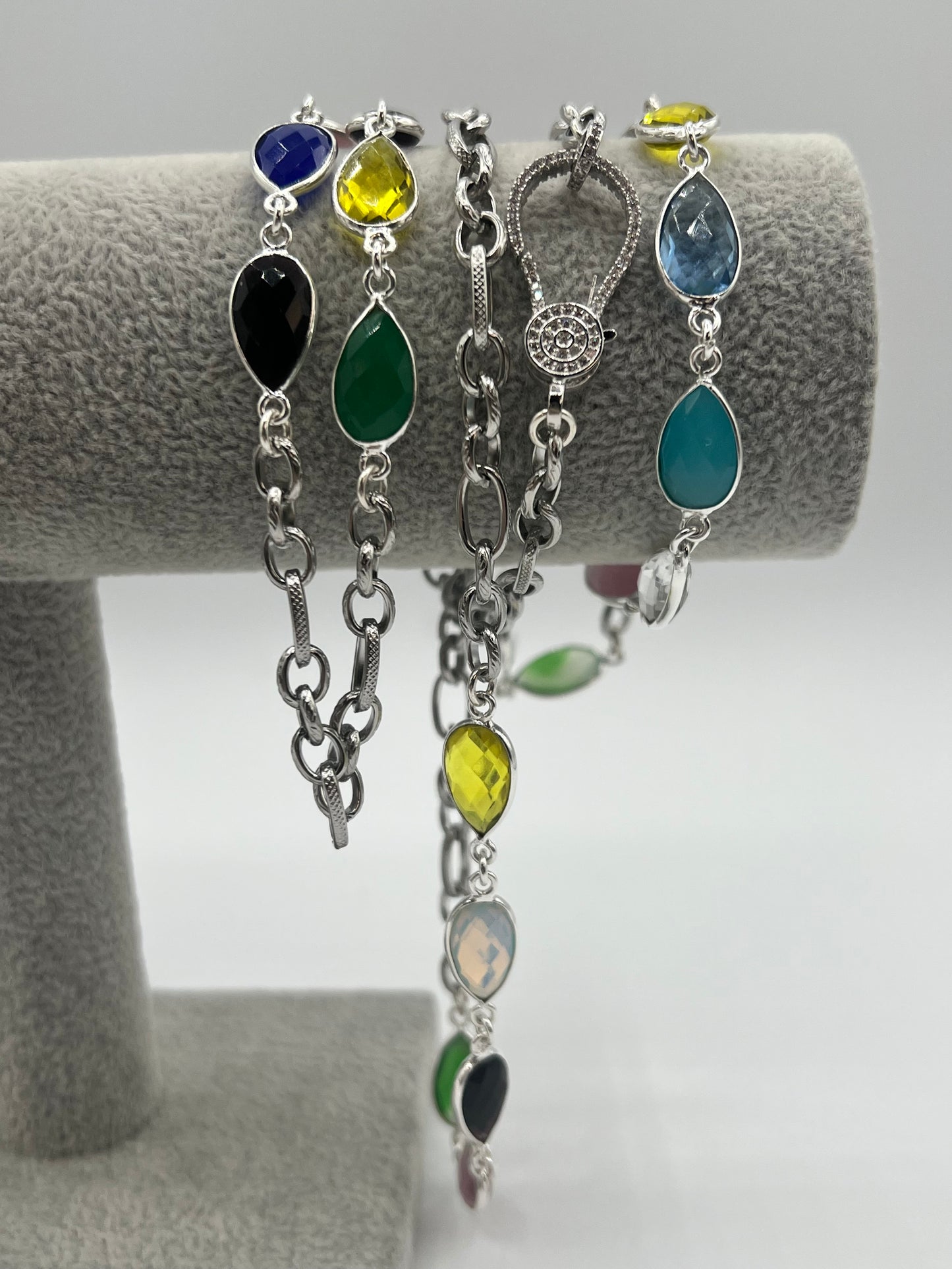 Gemstone Long Chain Necklace/ Multicolor Quartz