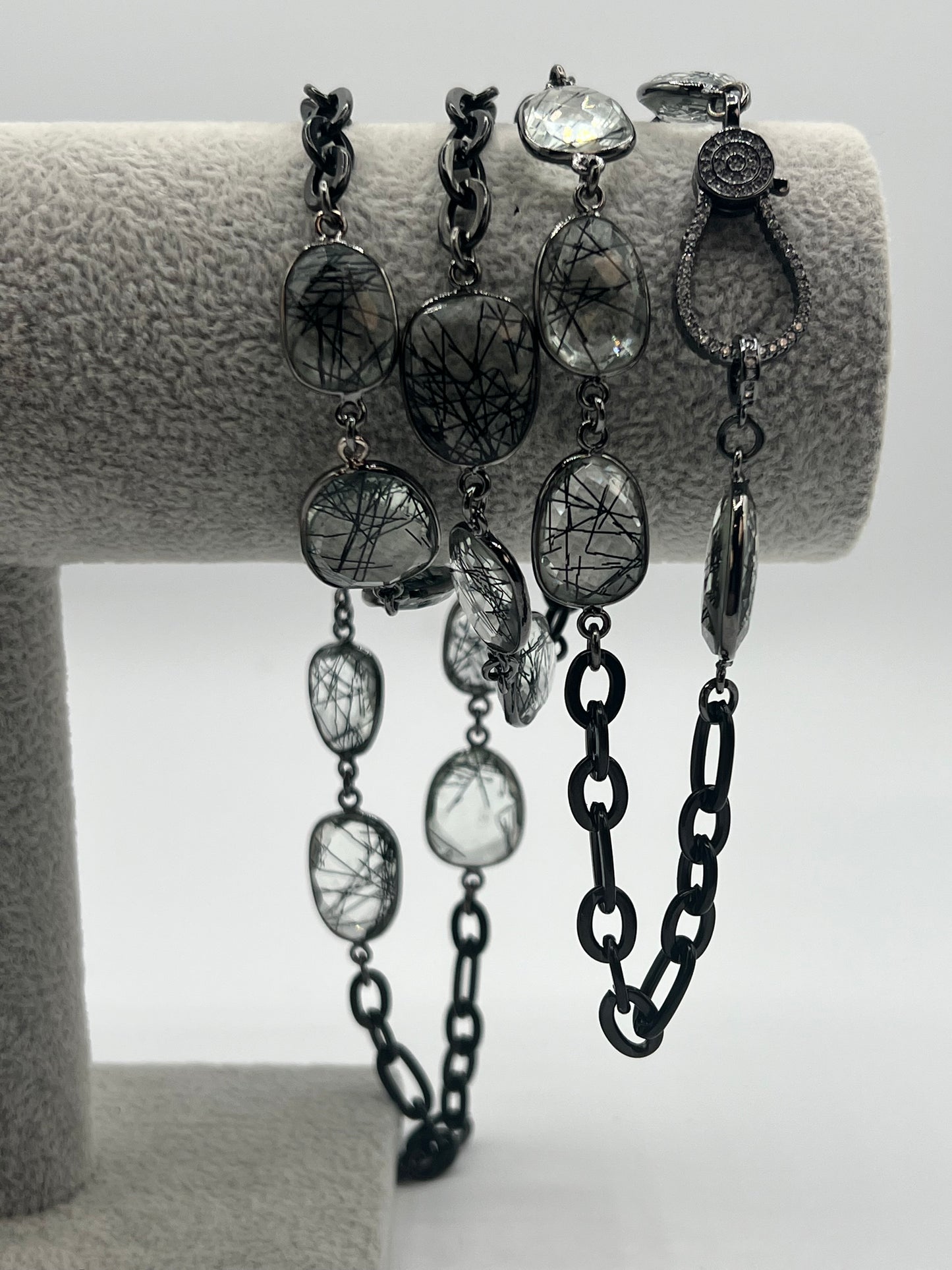 Gemstone Long Chain Necklace/ Black Rutile