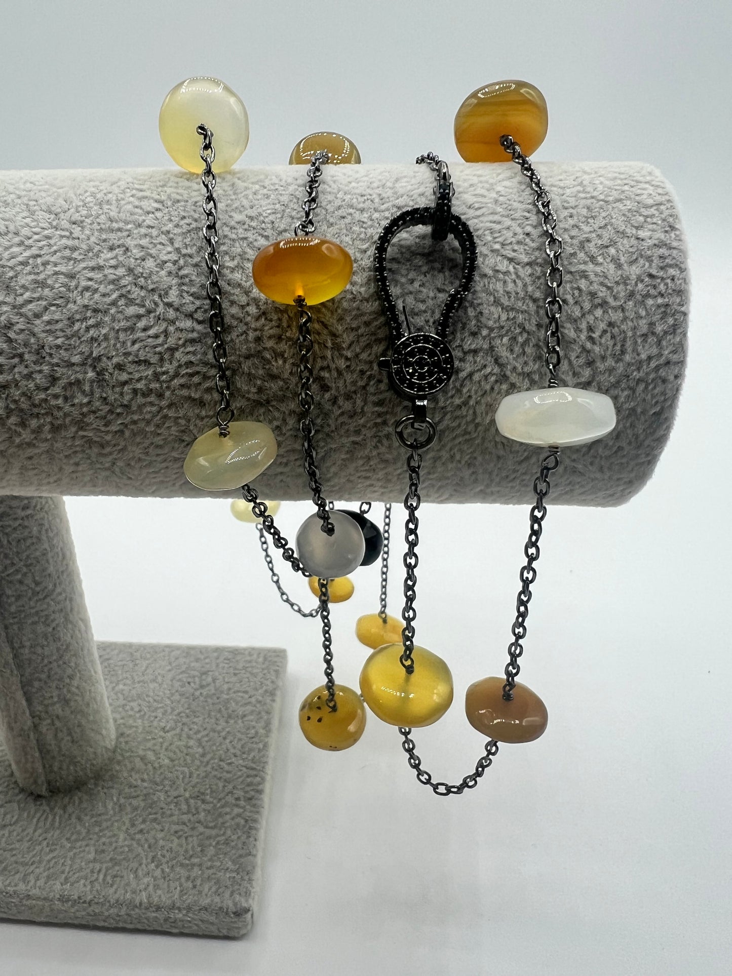 Gemstone Long Chain Rosary Style/ Multicolor Chalcedony Rondelle Stones