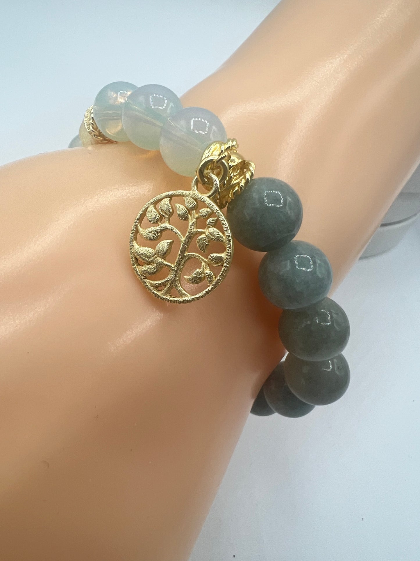 Gemstone Bracelet/Burmese Jade and Opalite