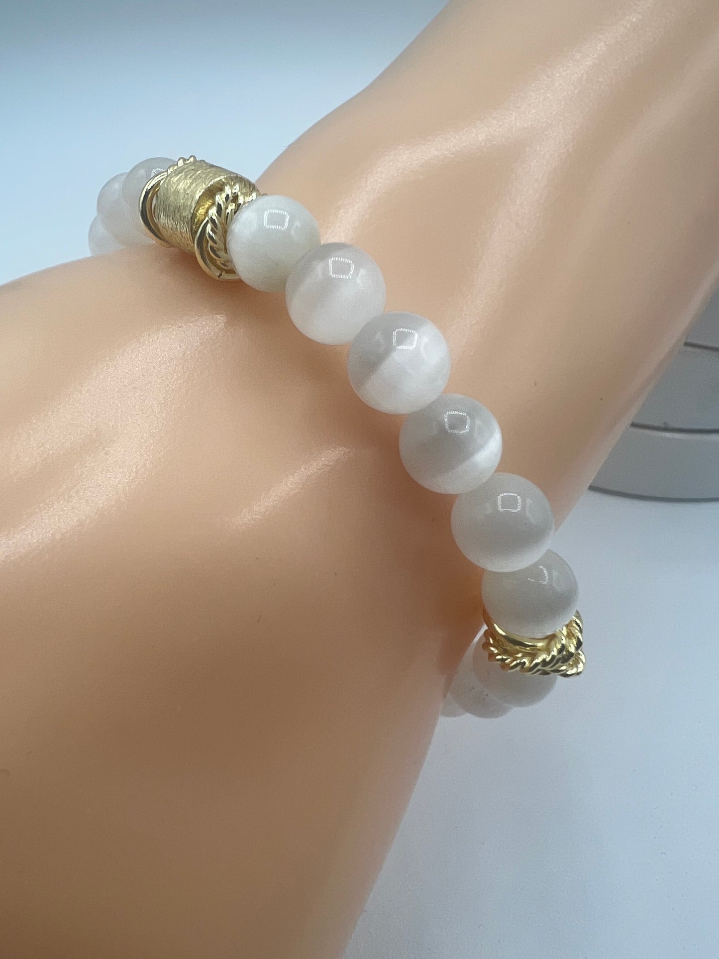 Gemstone Bracelet/  White Cat's Eye