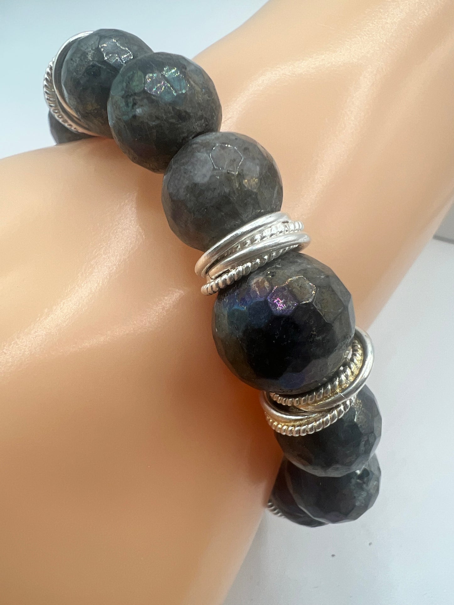 Gemstone Bracelet/ Labradorite/12 and 14 MM Faceted Stones