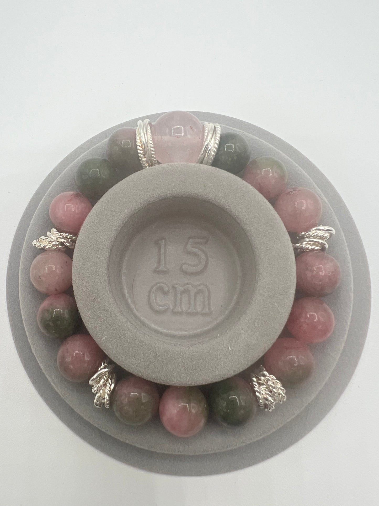 Gemstone Bracelet/Watermelon Jade with Rose Quartz Center