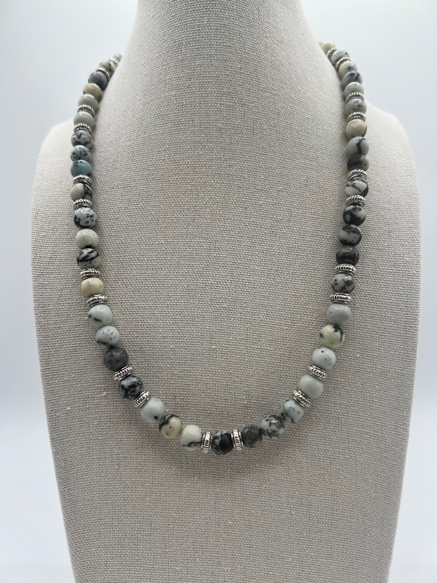 Gemstone Keychain Necklace/Kiwi Jasper, Silver