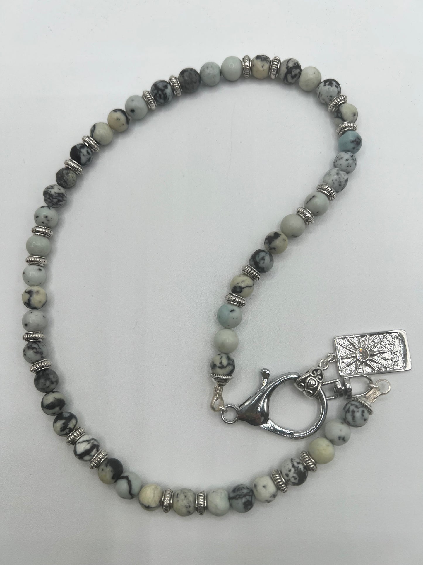 Gemstone Keychain Necklace/Kiwi Jasper, Silver