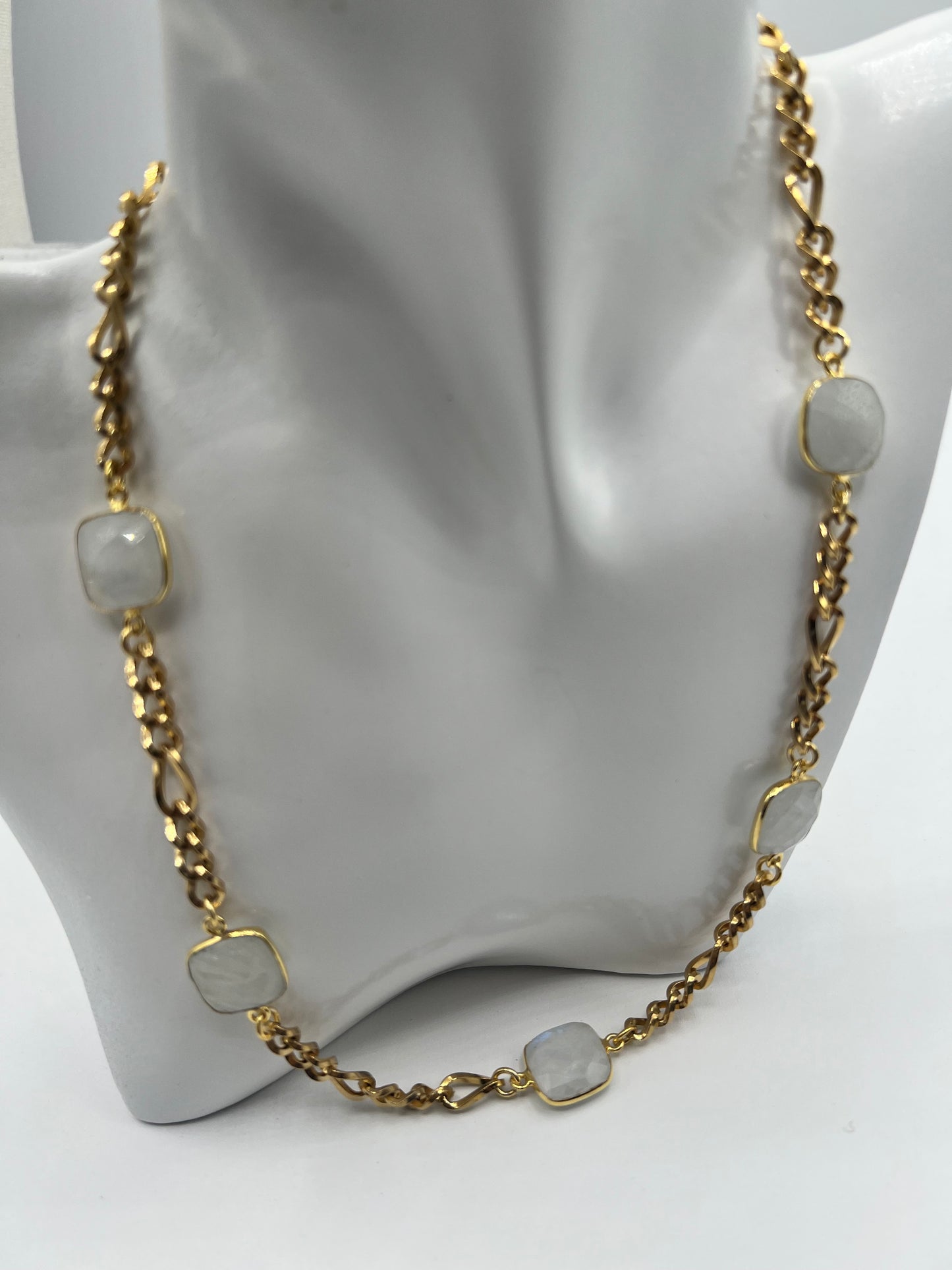 Gemstone Adjustable Necklace/ Rainbow Moonstone, Gold Chain