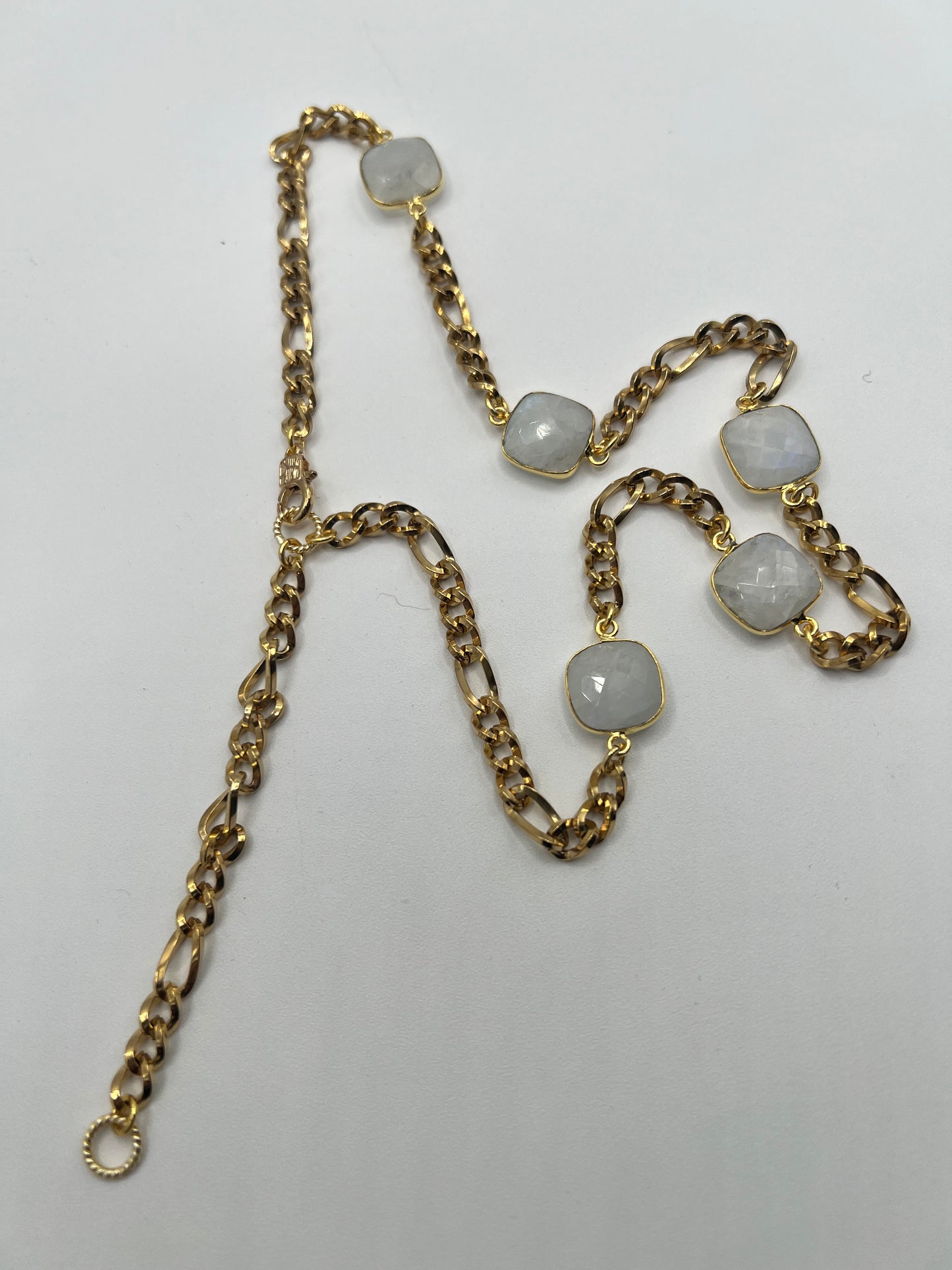 Gemstone Adjustable Necklace/ Rainbow Moonstone, Gold Chain