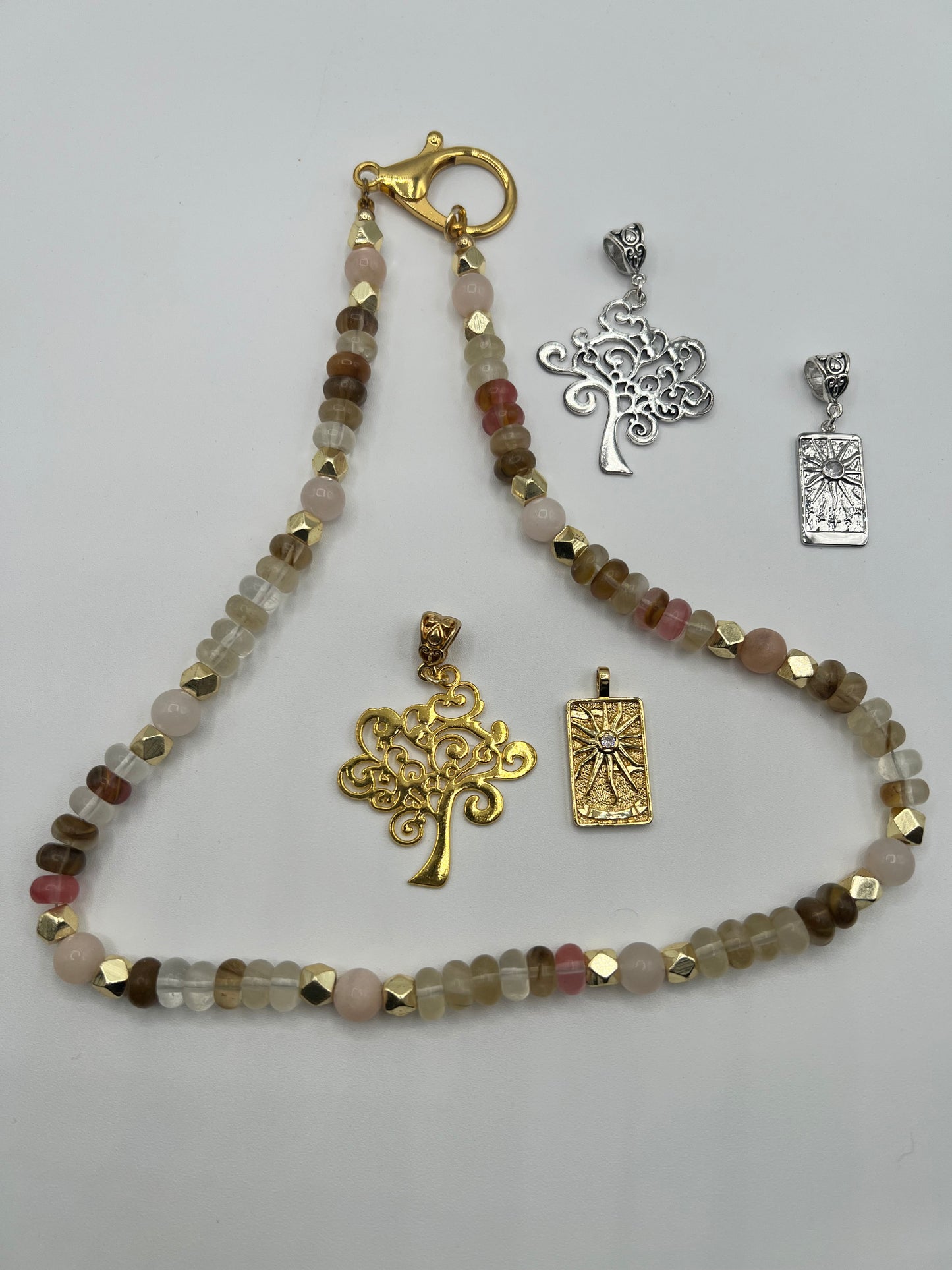 Gemsstone Key Chain Necklace/Rhodicondrite, accented with Silver