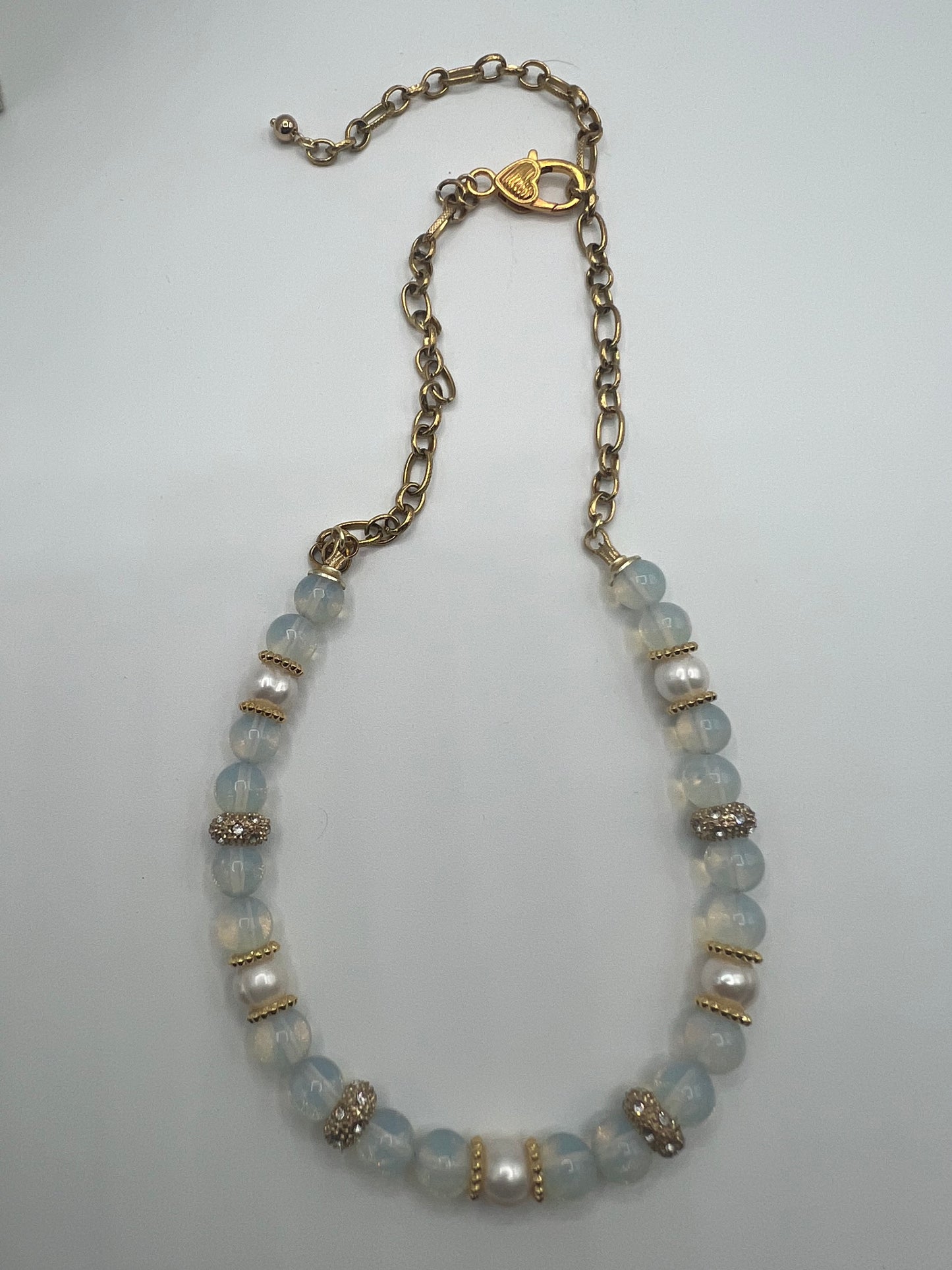 Gemstone Adjustable Necklace/ Opalite, Fresh Water Pearls