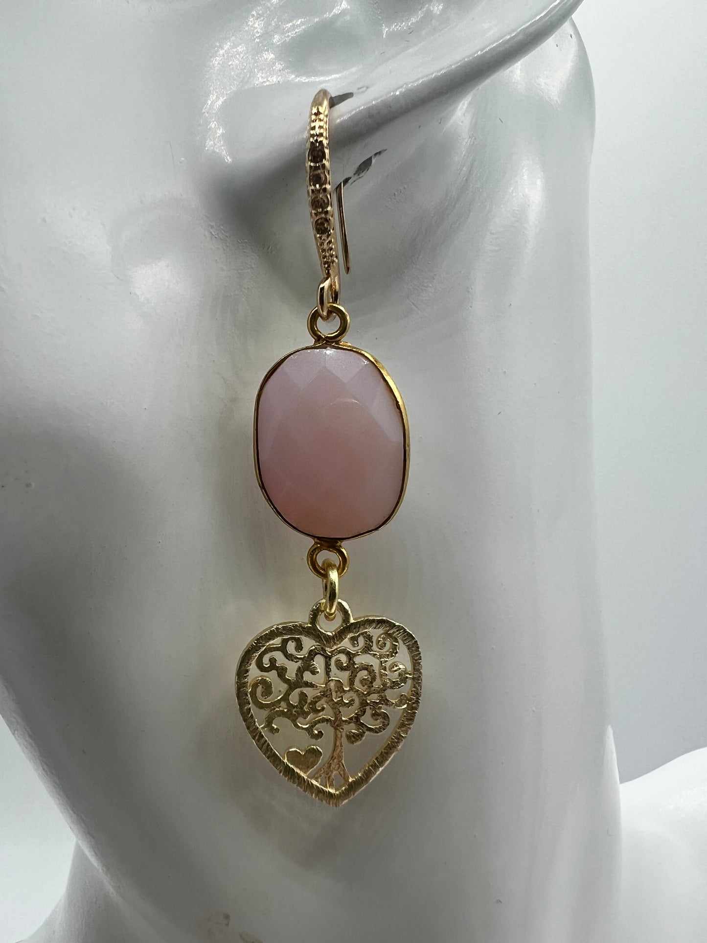 Gemstone Earring/ Opalite, Brushed Gold Tree of Life Charm