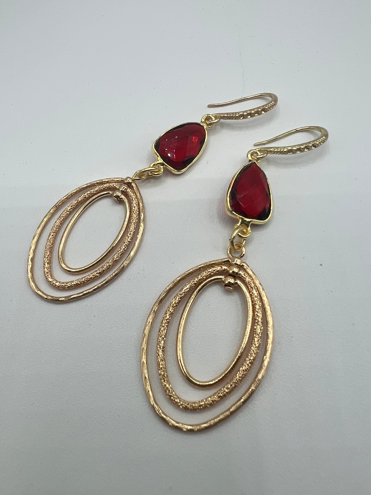 Gemstone Earring/Gold Spinner, Ruby Trillion