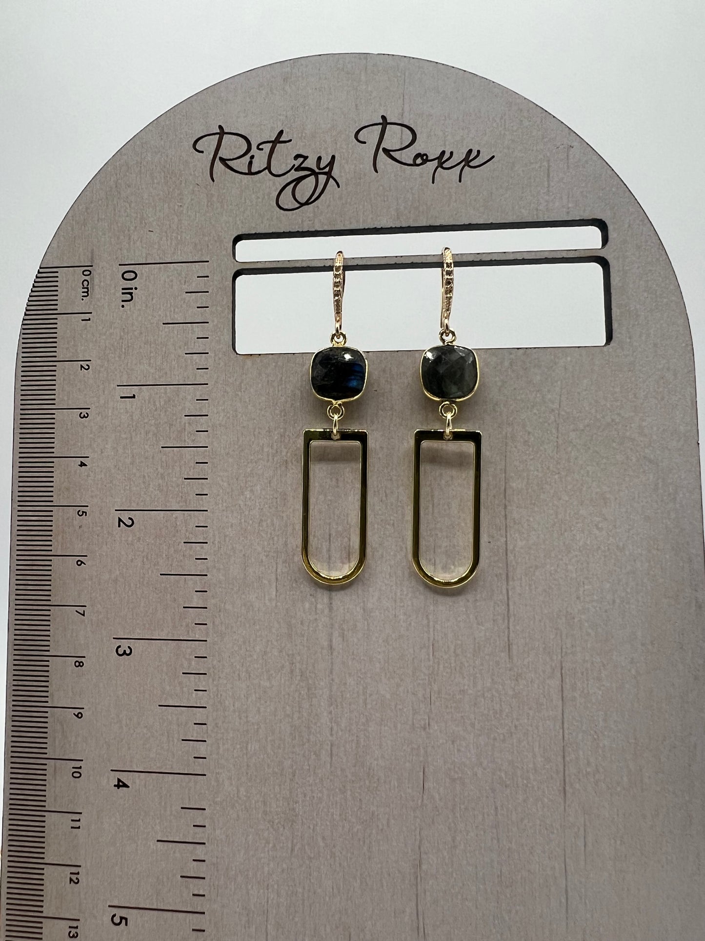 Gemstone Earrings/Gold Paperclip,Cushion Cut Labradorite