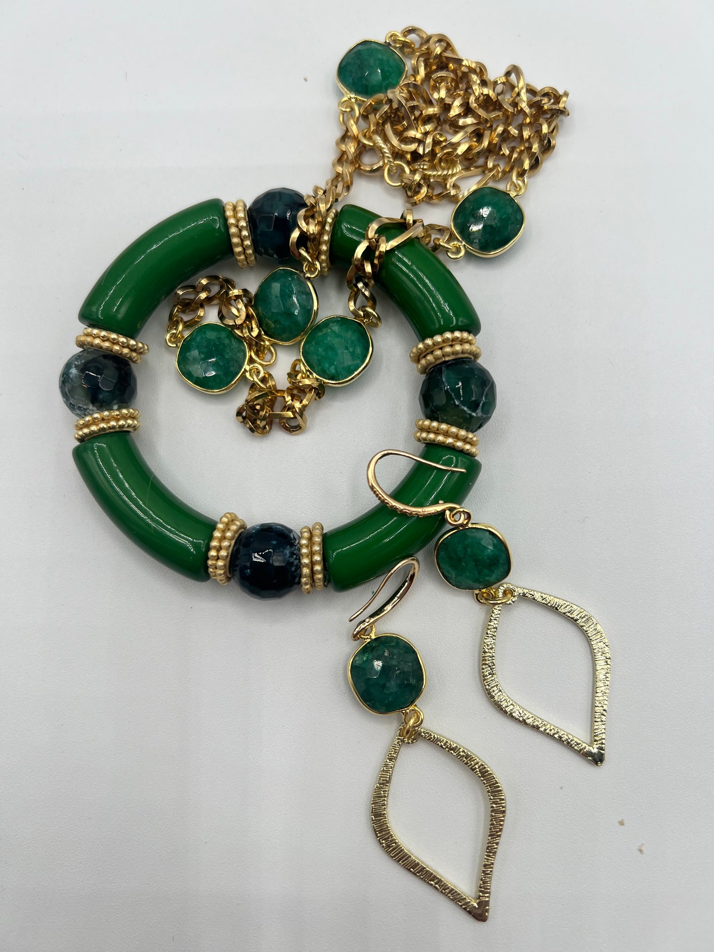 Gemstone Acrylic Bangle/ Kelly Green, Rhyolite Jasper