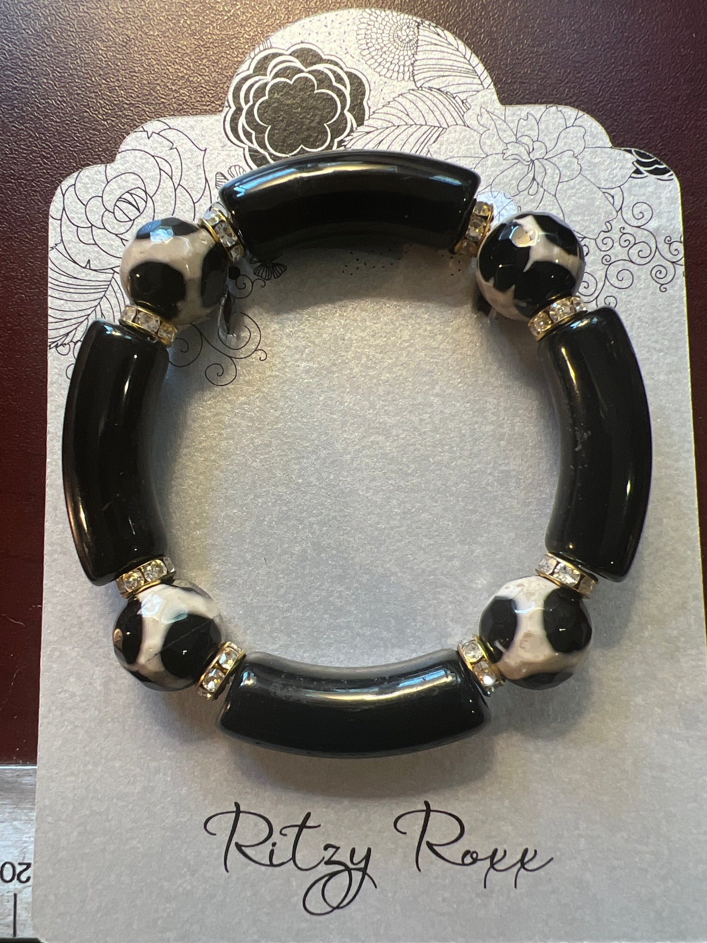 Gemstone Acrylic Bangle Black with Tibetan Agate