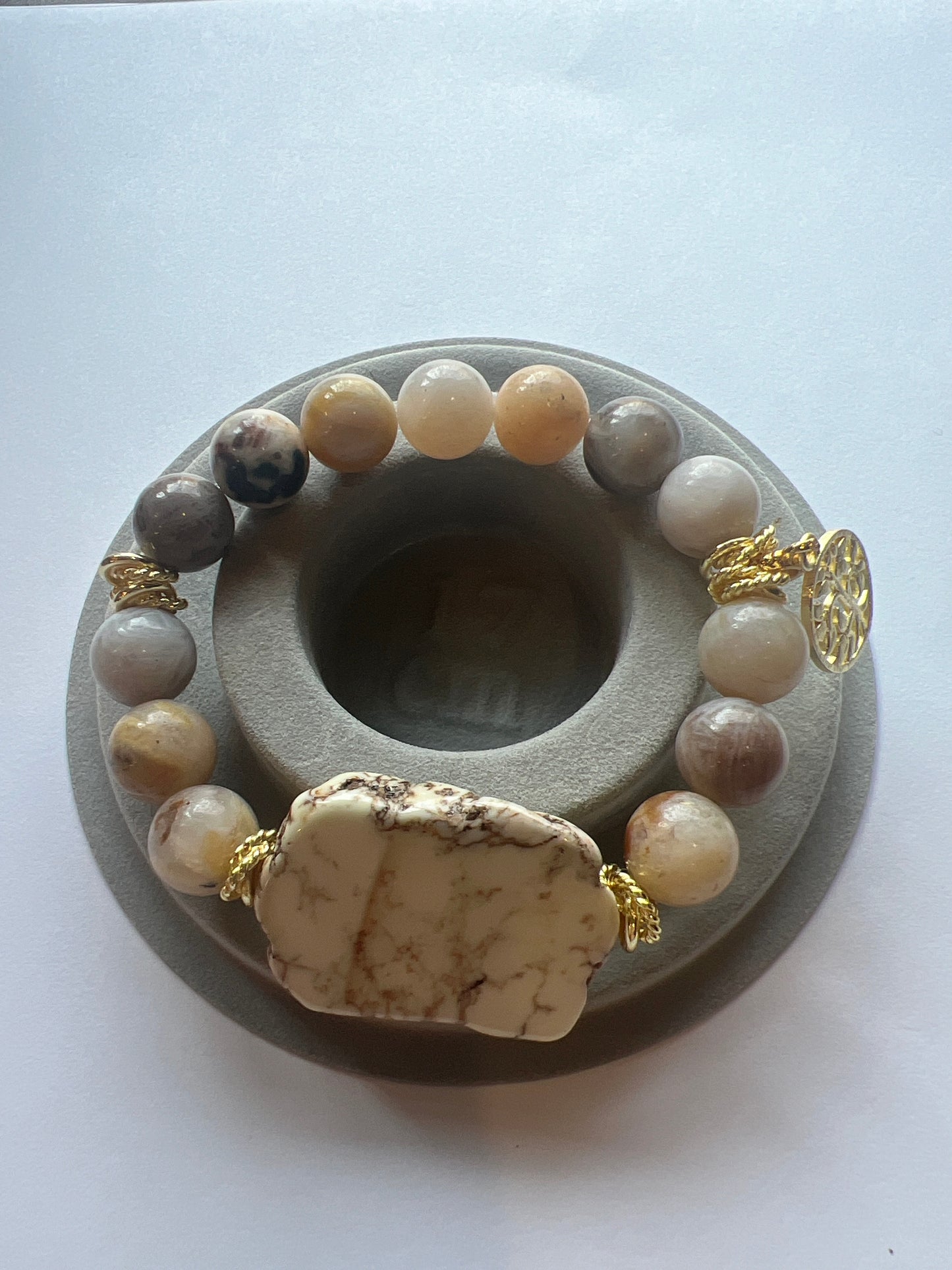 Gemstone Bracelet with Center Stone/ Bamboo Agate