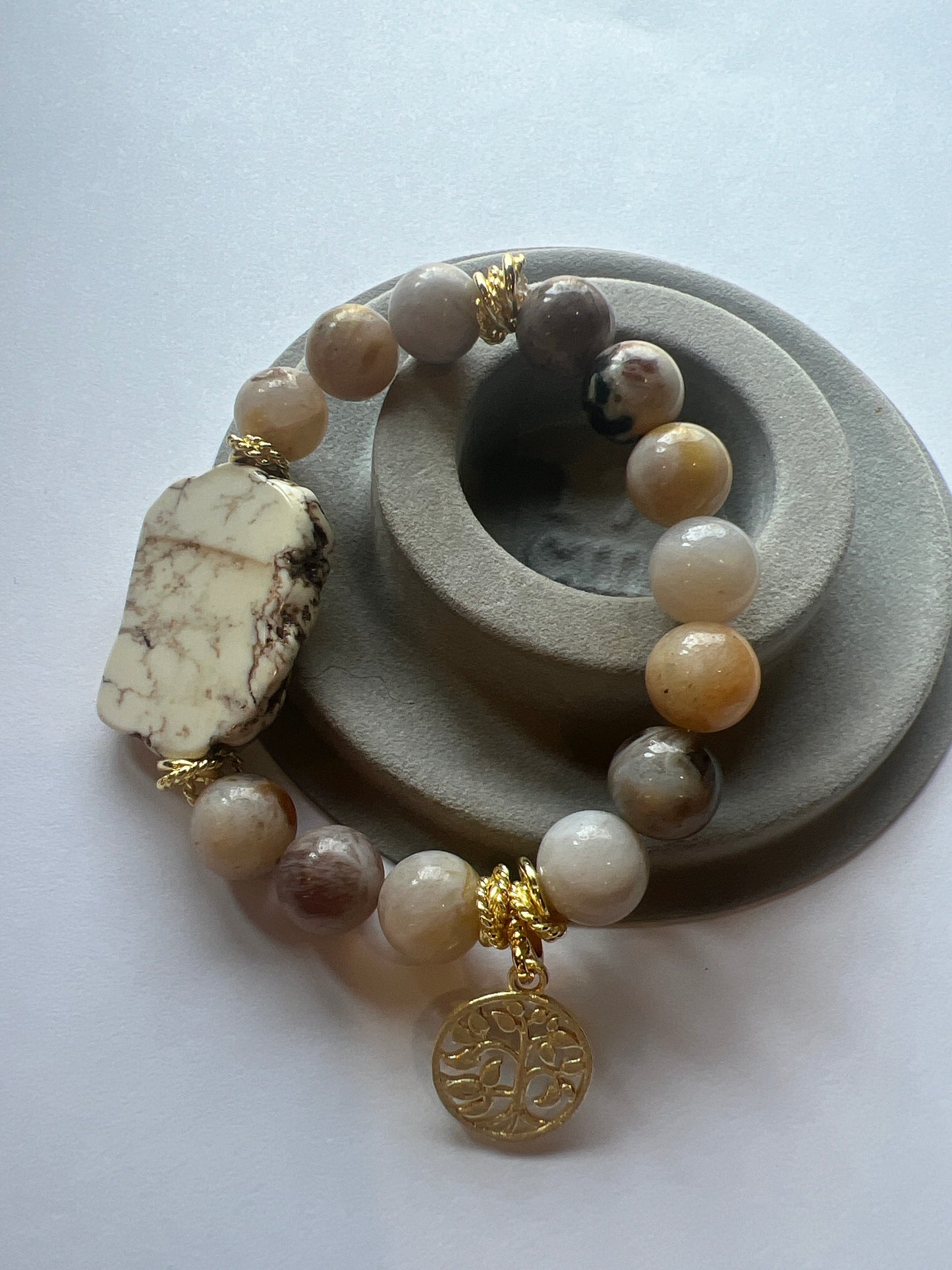 Gemstone Bracelet with Center Stone/ Bamboo Agate