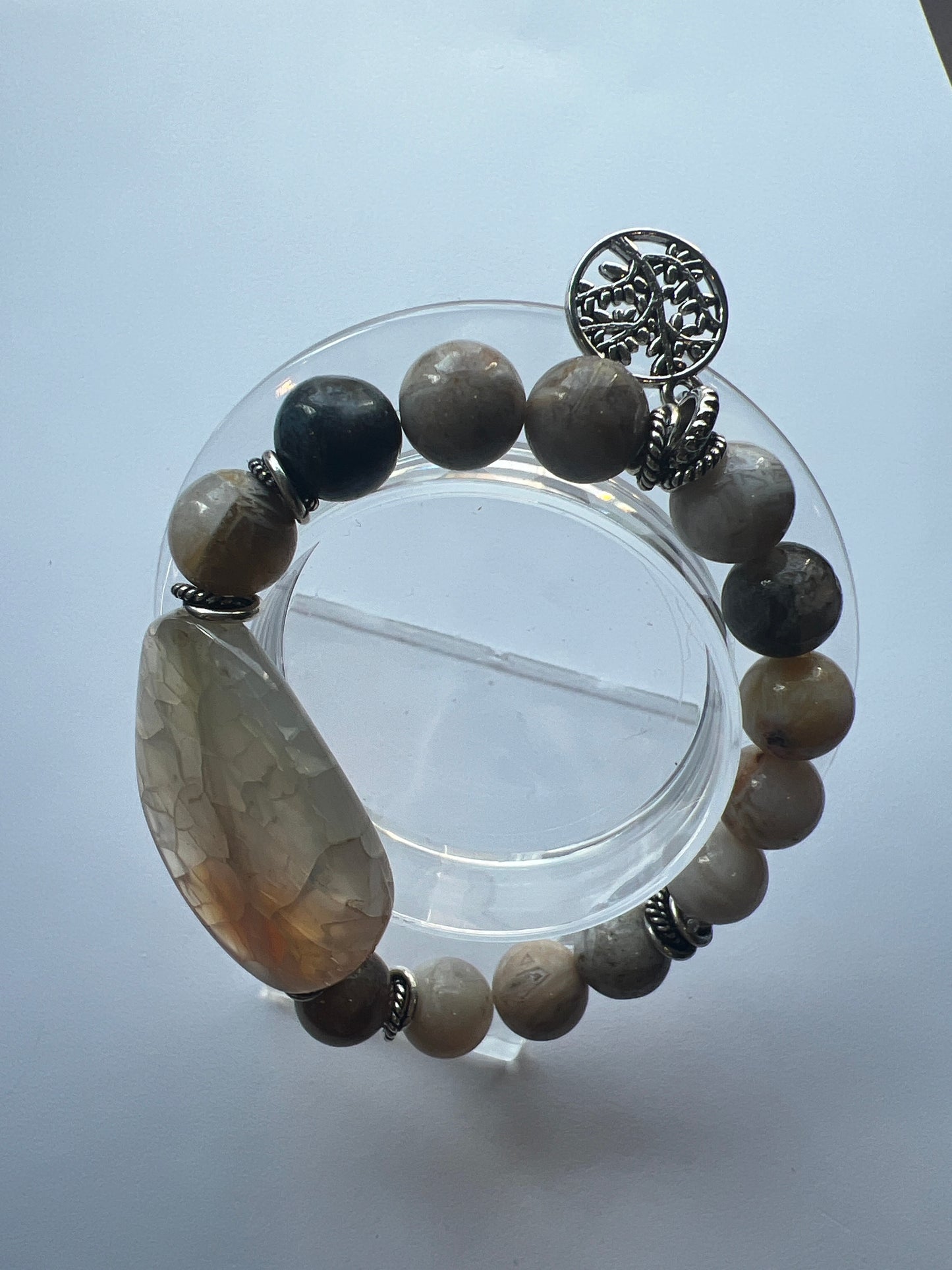 Gemstone Bracelet with Center Stone/ Watermelon Agate