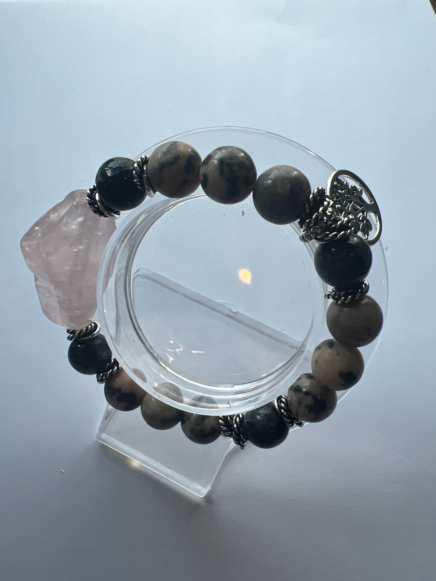 Gemstone Bracelet with Center Stone/ Picasso Jasper with Rose Quartz