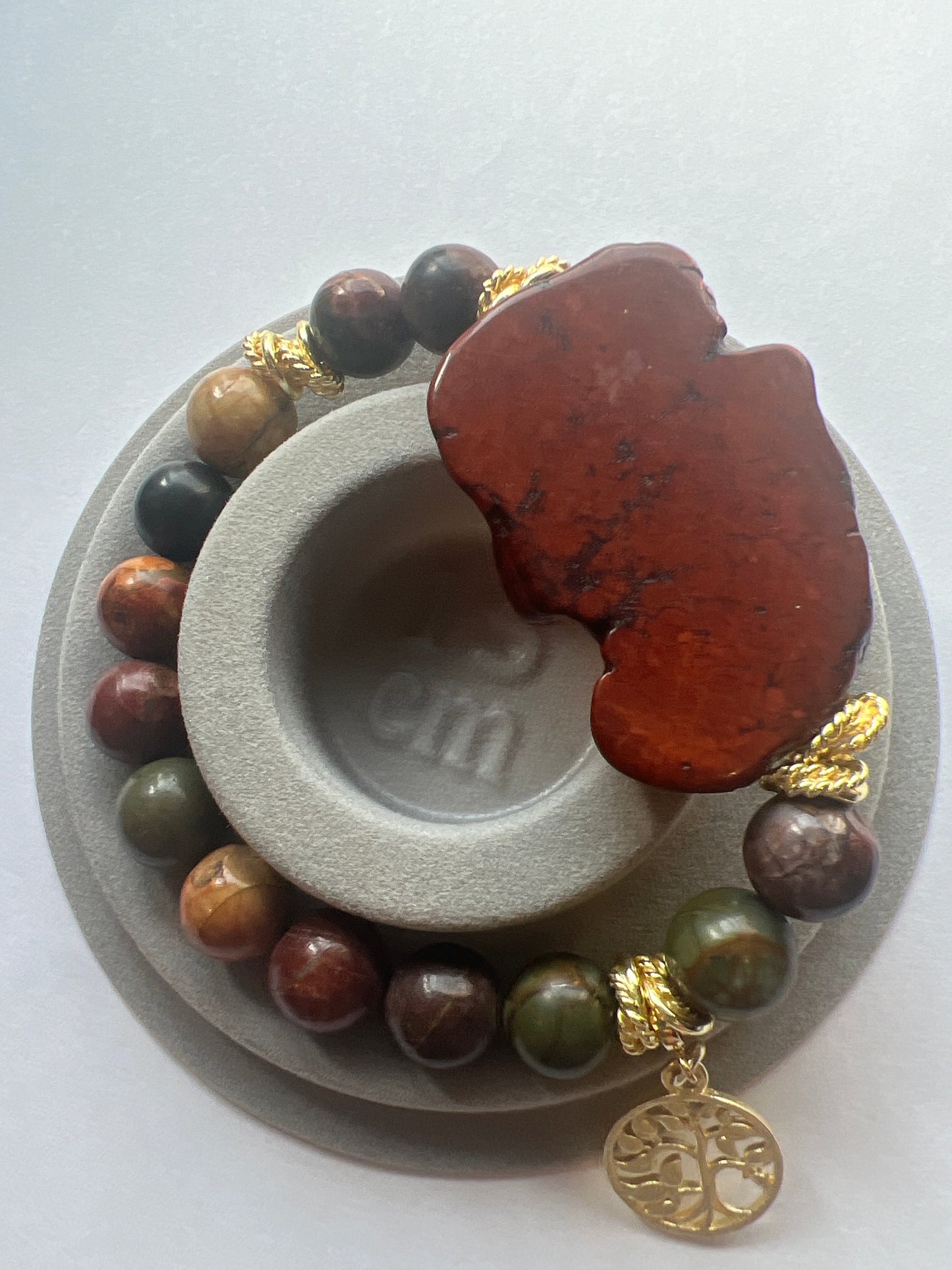 Gemstone Bracelet with Center Stone/ Picture Jasper
