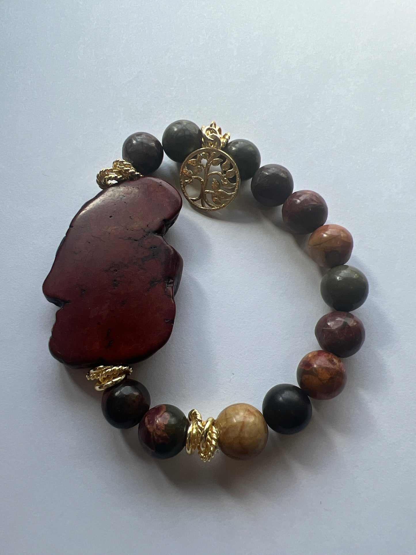 Gemstone Bracelet with Center Stone/ Picture Jasper