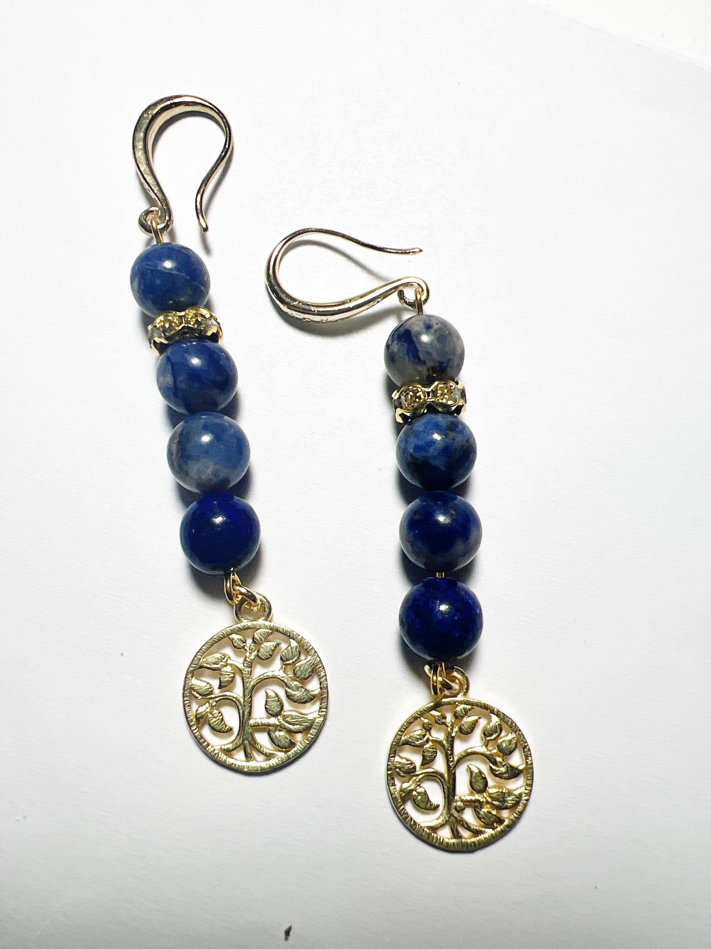 Gemstone Earring Sodalite Pencil Point with Gold Charm