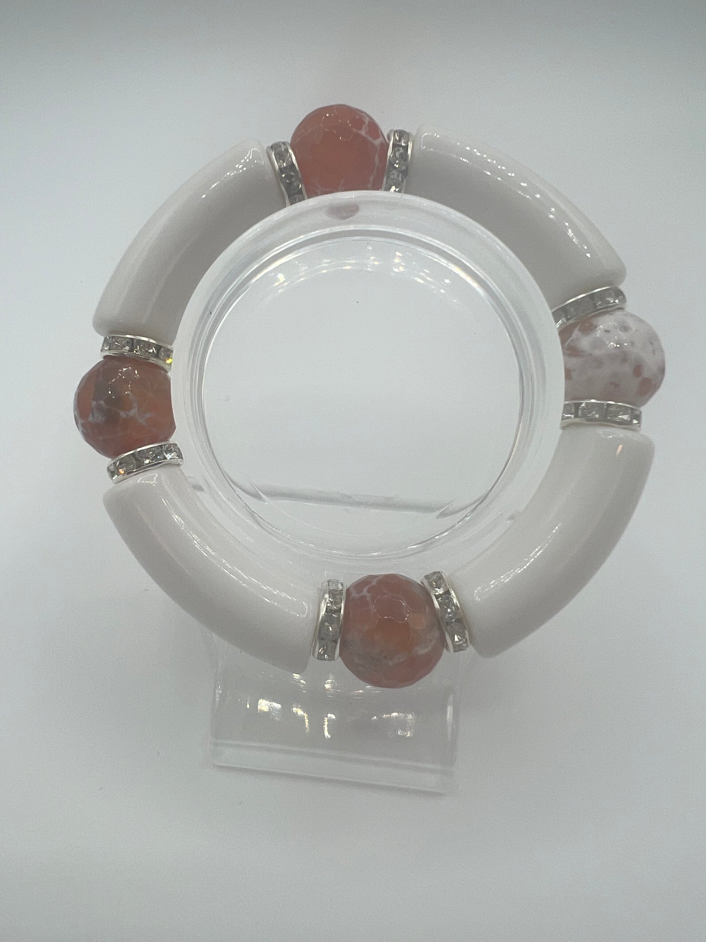 Gemstone Acrylic Bangle White with Fire Crackle Agate