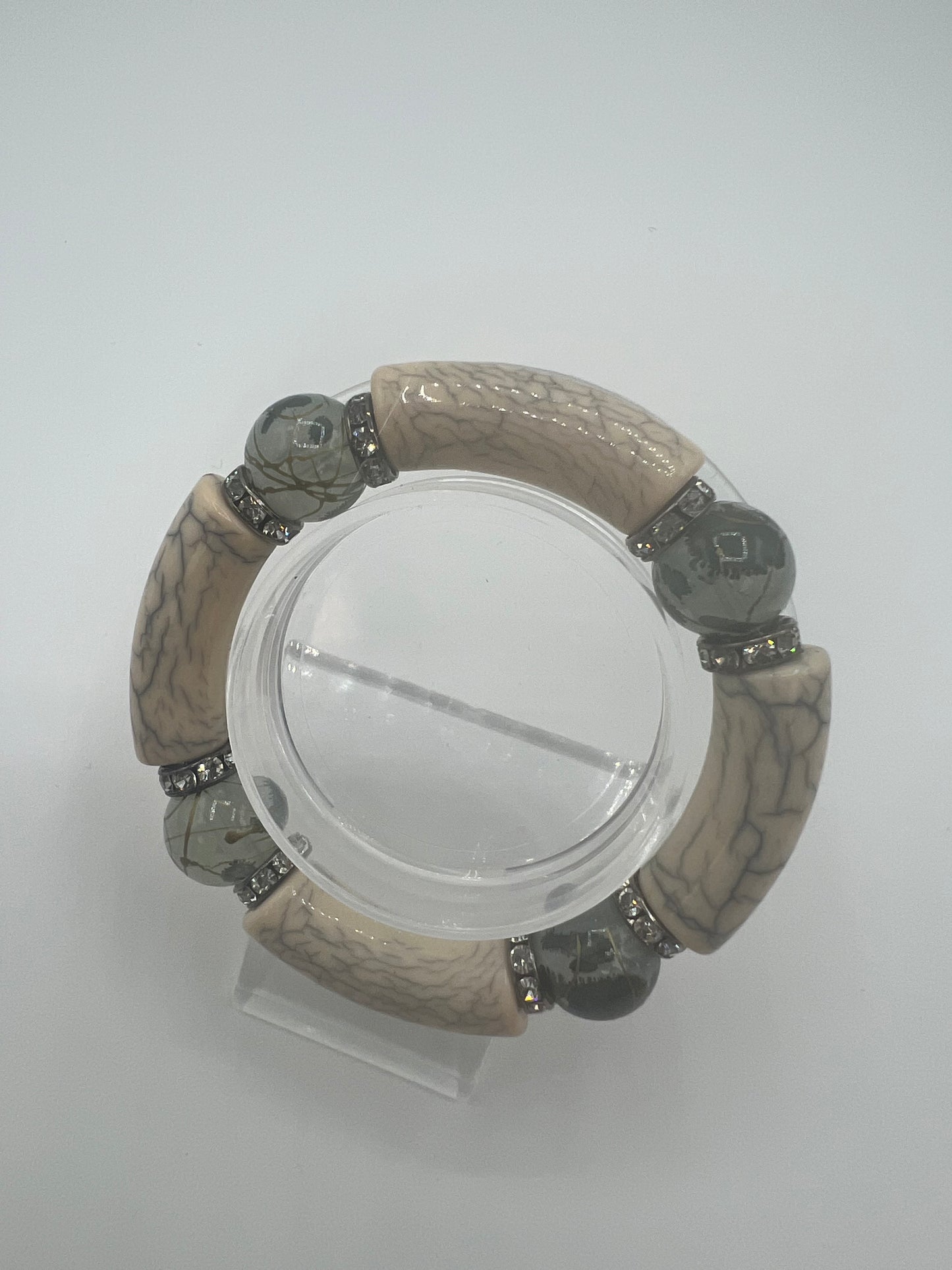 Gemstone Acrylic Bangle Cream Crackle Hand Painted Lucite Bead