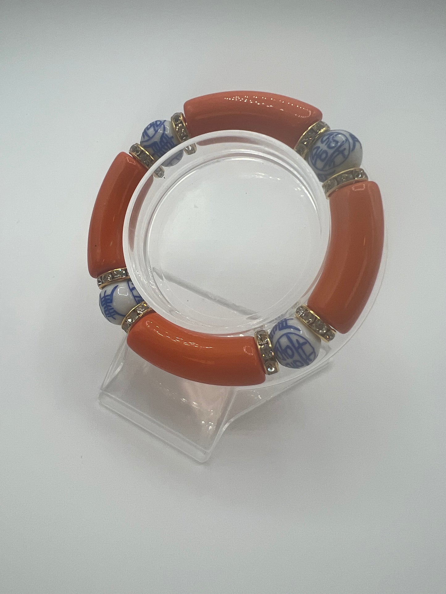 Gemstone Acrylic Bangle Orange with porcelain hand painted caligraphy