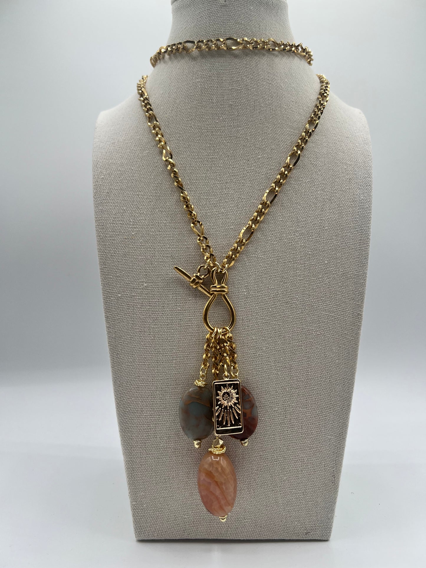 Long Gold Chain Necklace with Mixed Gemstones