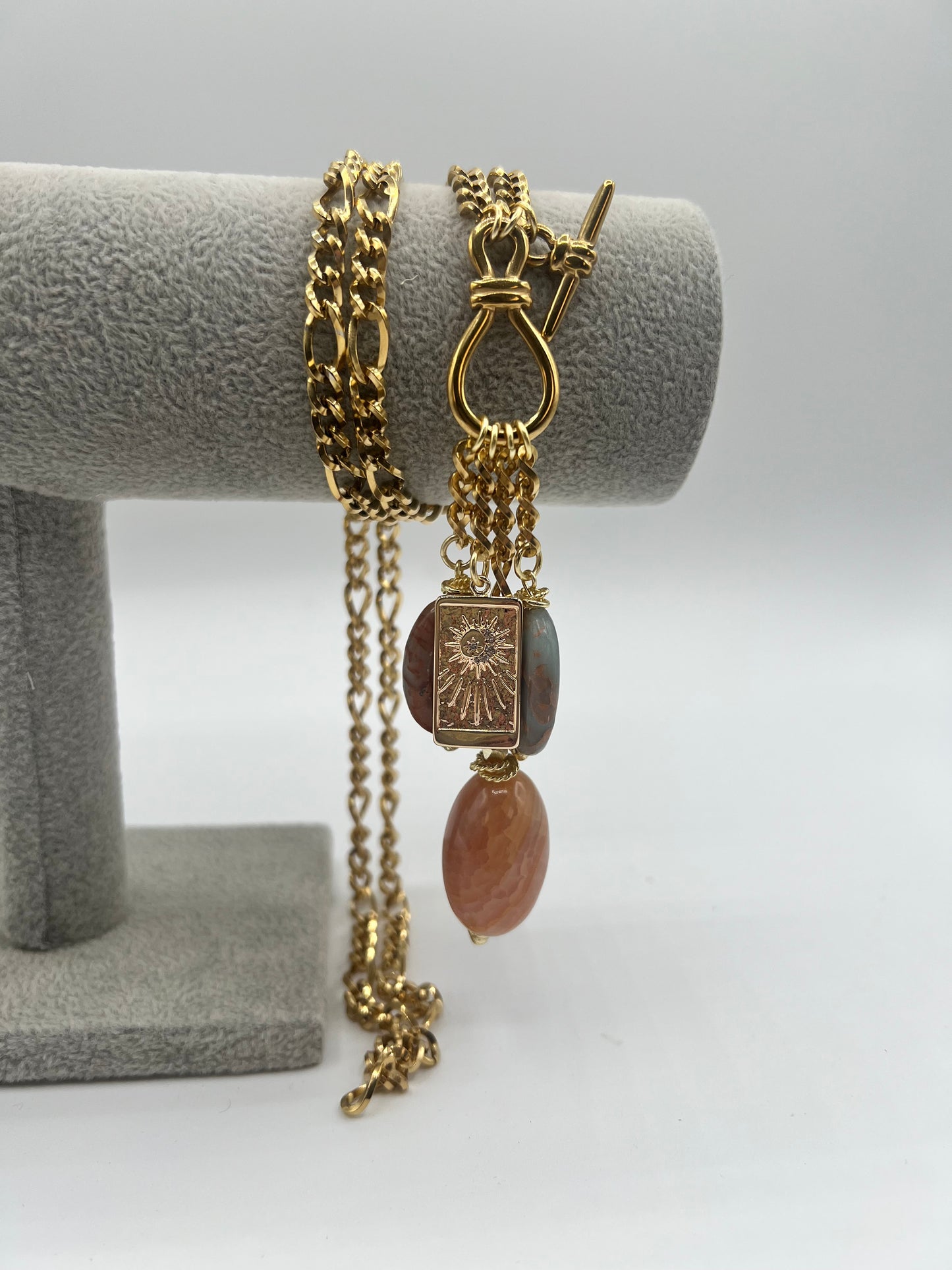 Long Gold Chain Necklace with Mixed Gemstones