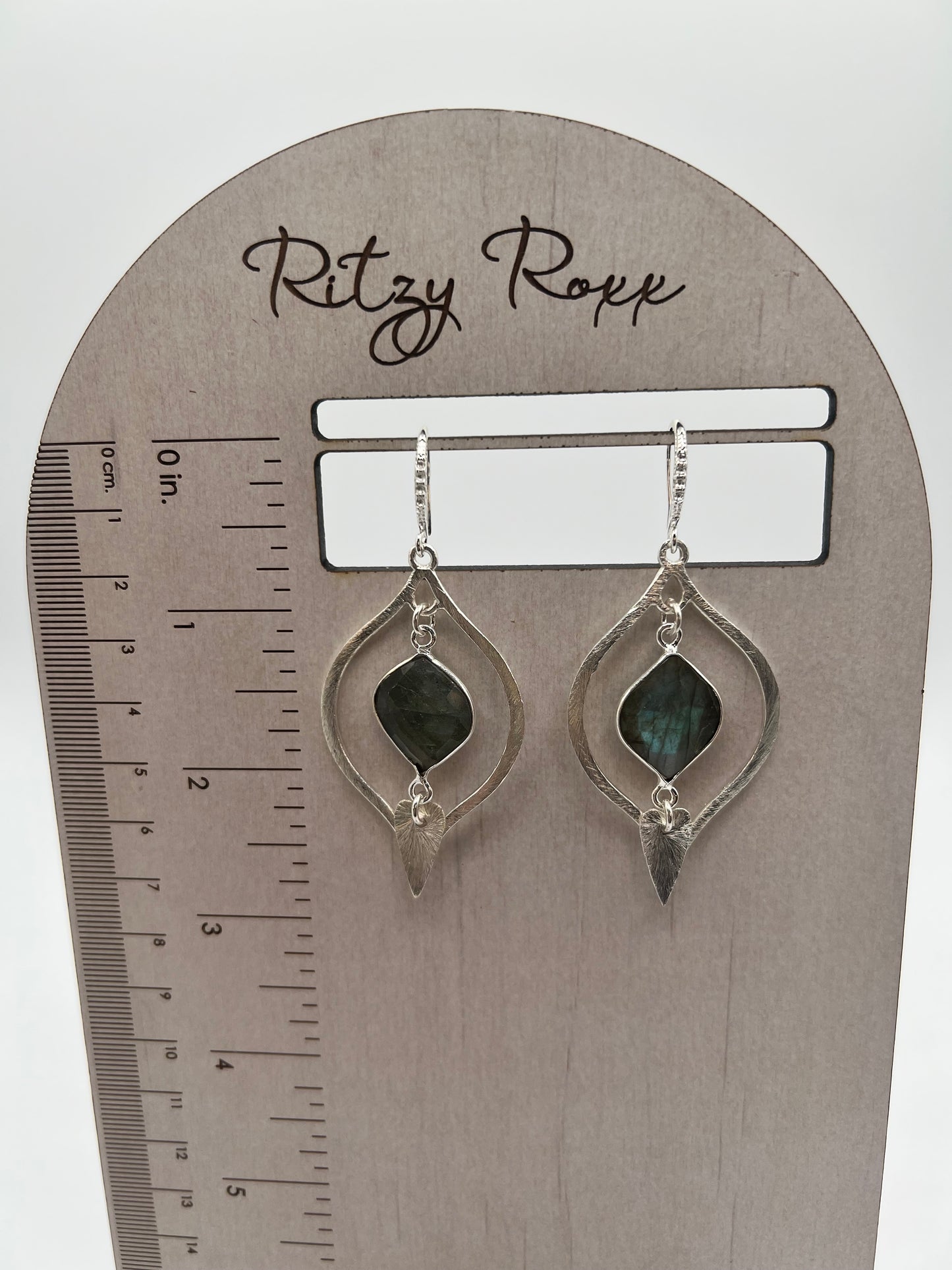 Silver Gemstone Earring/ a Marquis within a Marquis