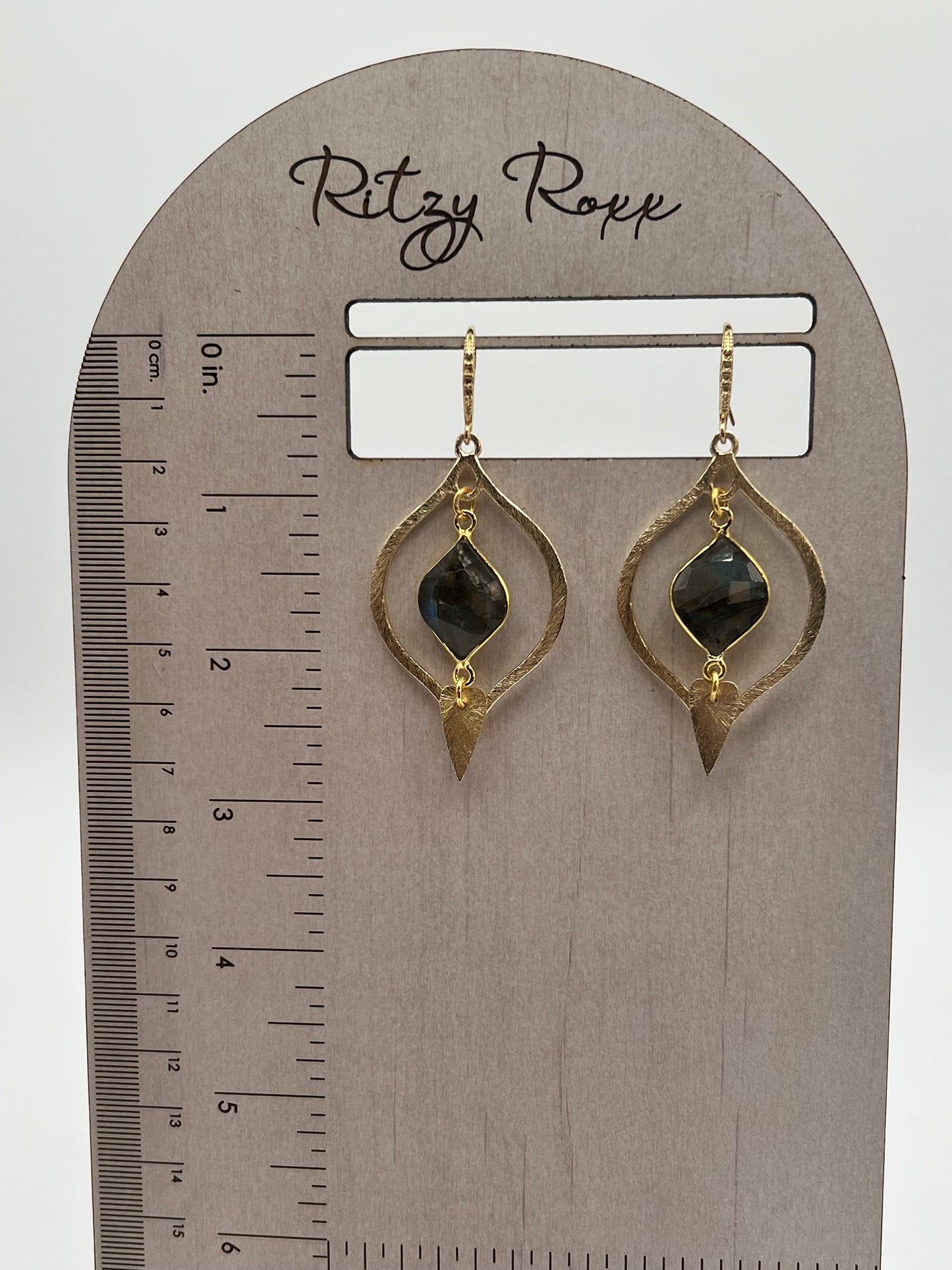 Gold Gemstone Earring a Marquis within a Marquis