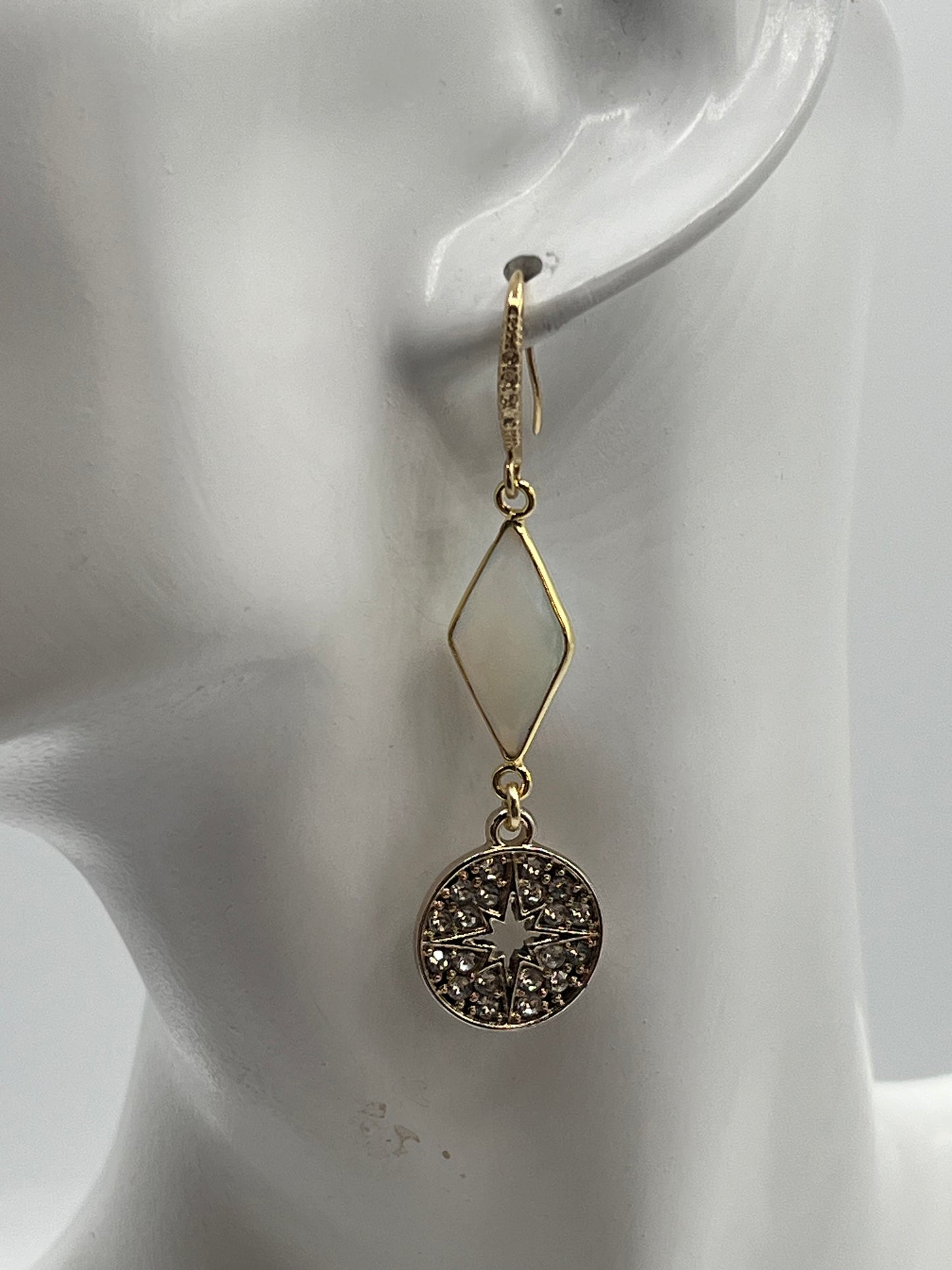 Silver Gemstone Earring with Opalite Diamond and Pave Star Charm