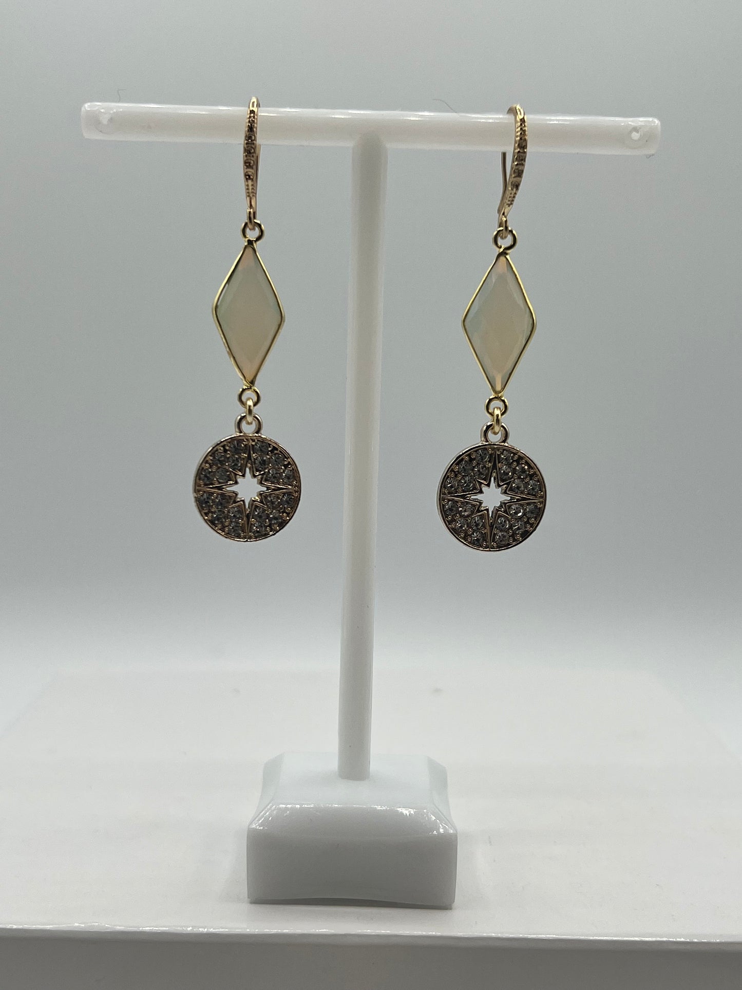 Silver Gemstone Earring with Opalite Diamond and Pave Star Charm