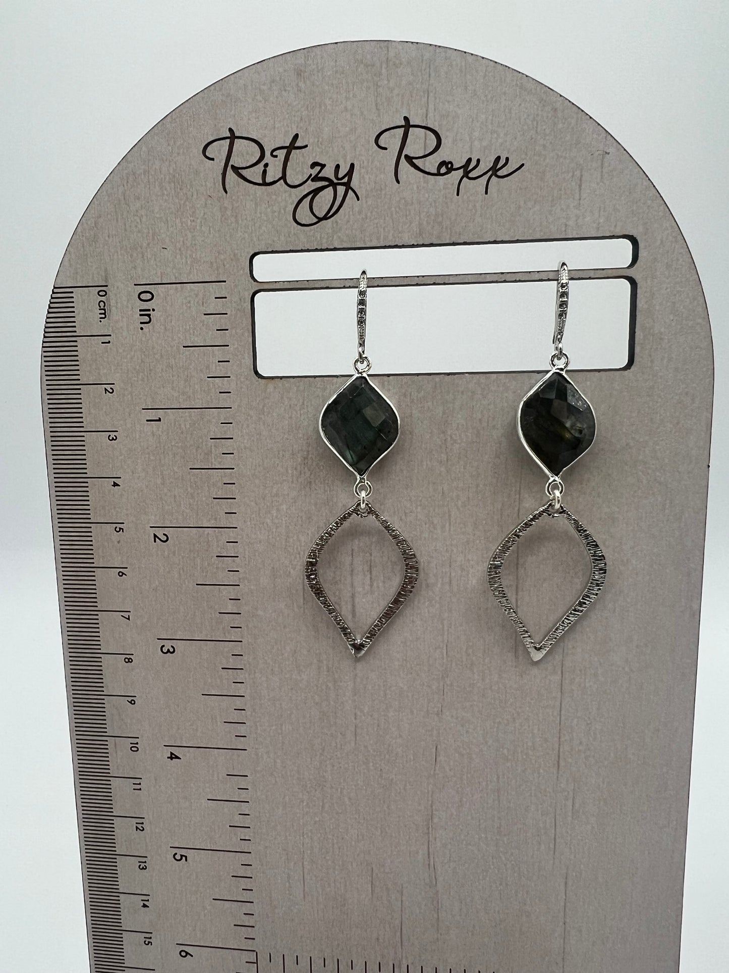 Gold Gemstone earring with Labradorite Marquis and Brushed Gold Marquis Charm