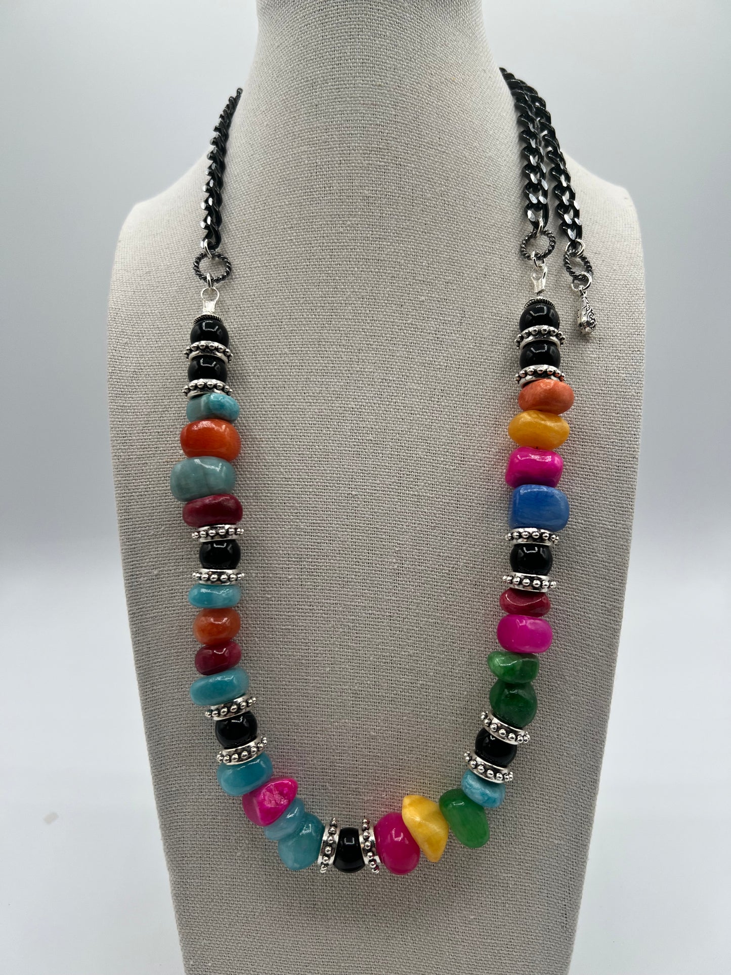 Gemstone Adjustable Necklace/ Dyed Jade Nuggets