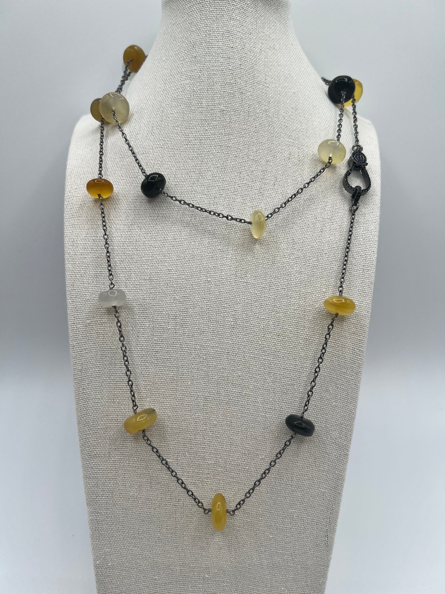 Gemstone Long Chain Rosary Style/ Multicolor Chalcedony Rondelle Stones