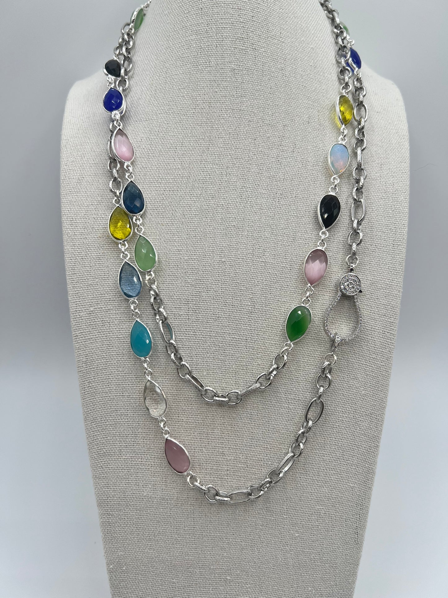 Gemstone Long Chain Necklace/ Multicolor Quartz