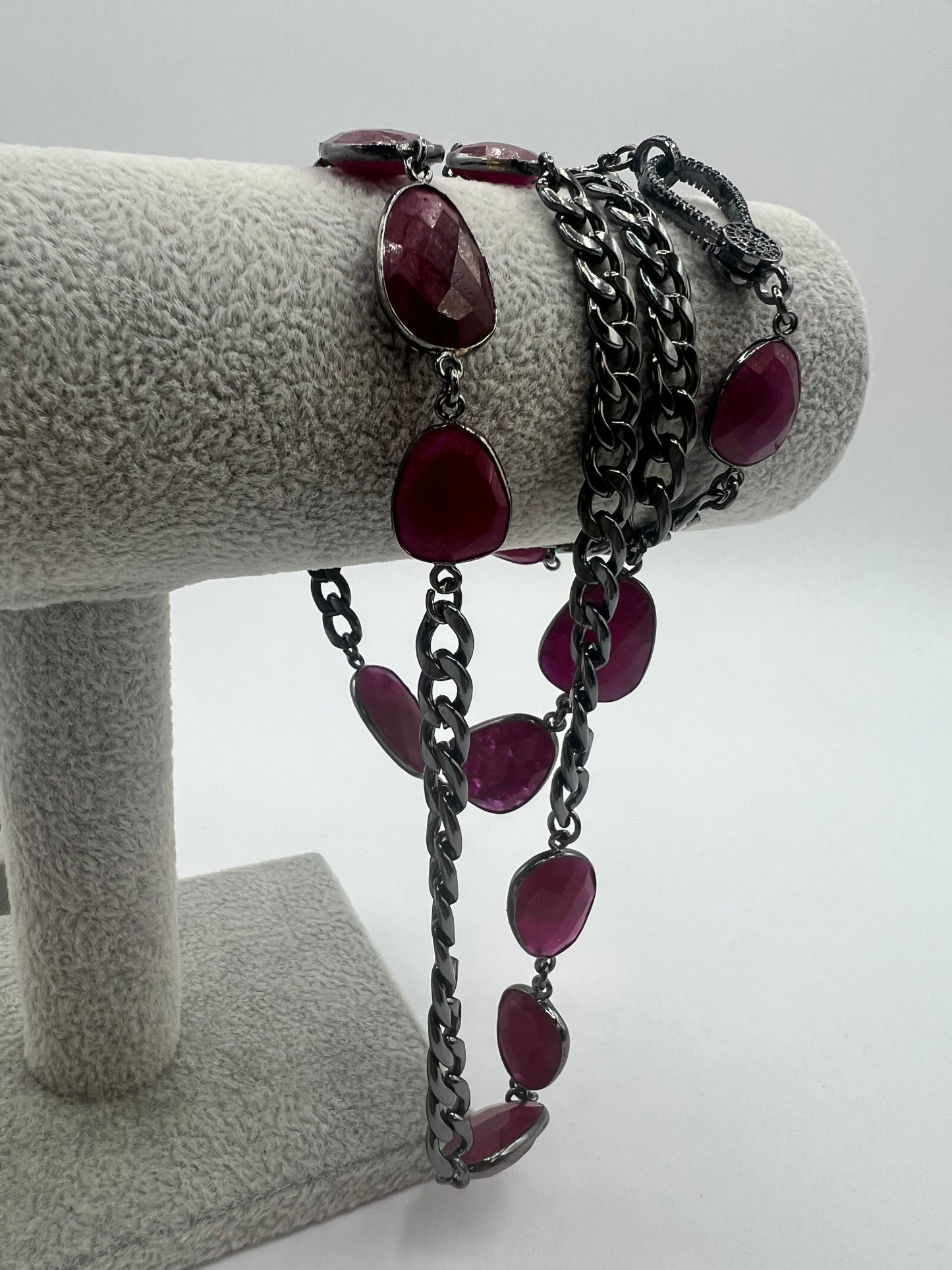 Gemstone Long Chain Necklace/Dyed Faceted Ruby Quartz