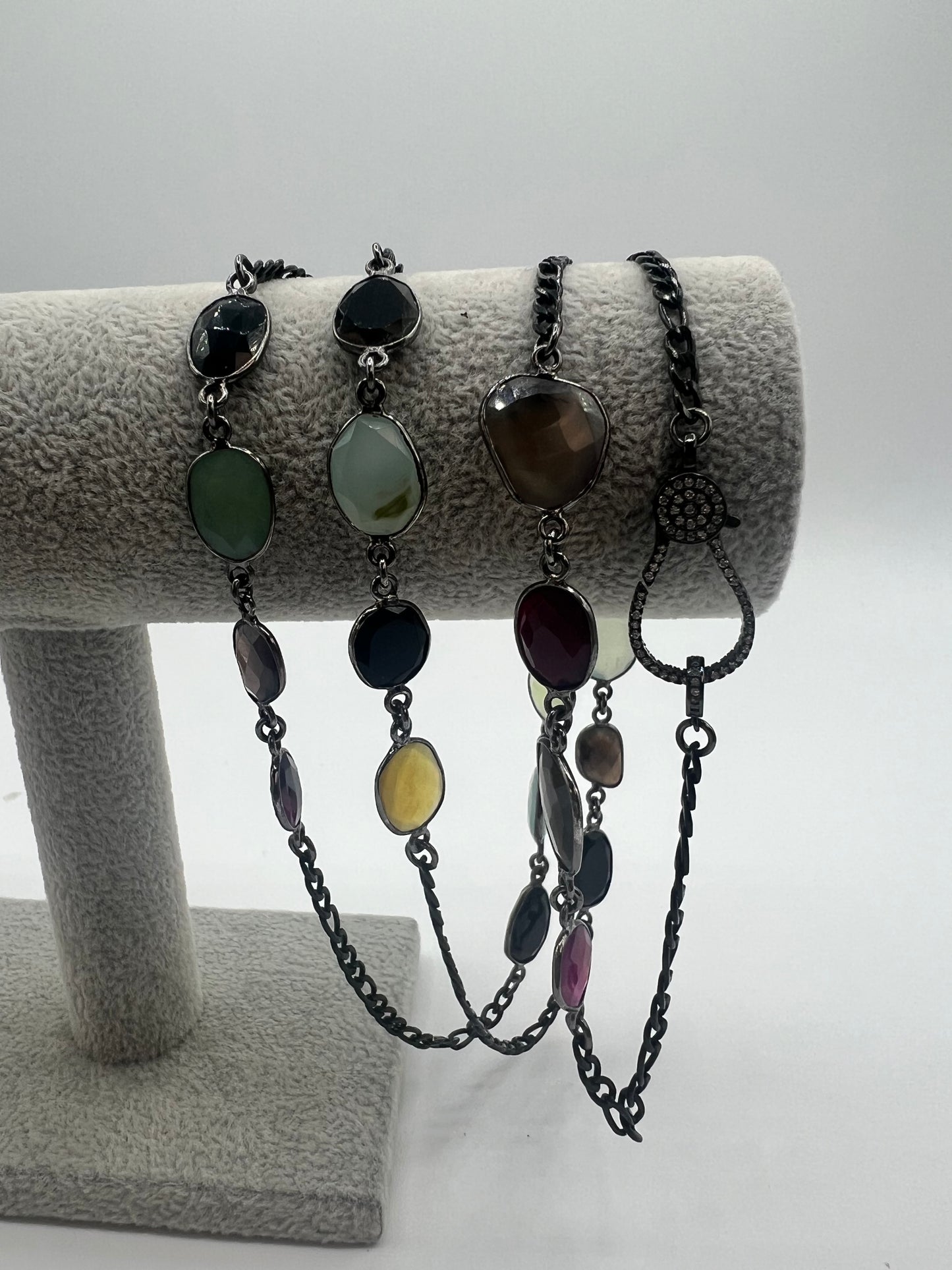 Gemstone Long Chain Necklace/Multicolor Chalcedony Stones