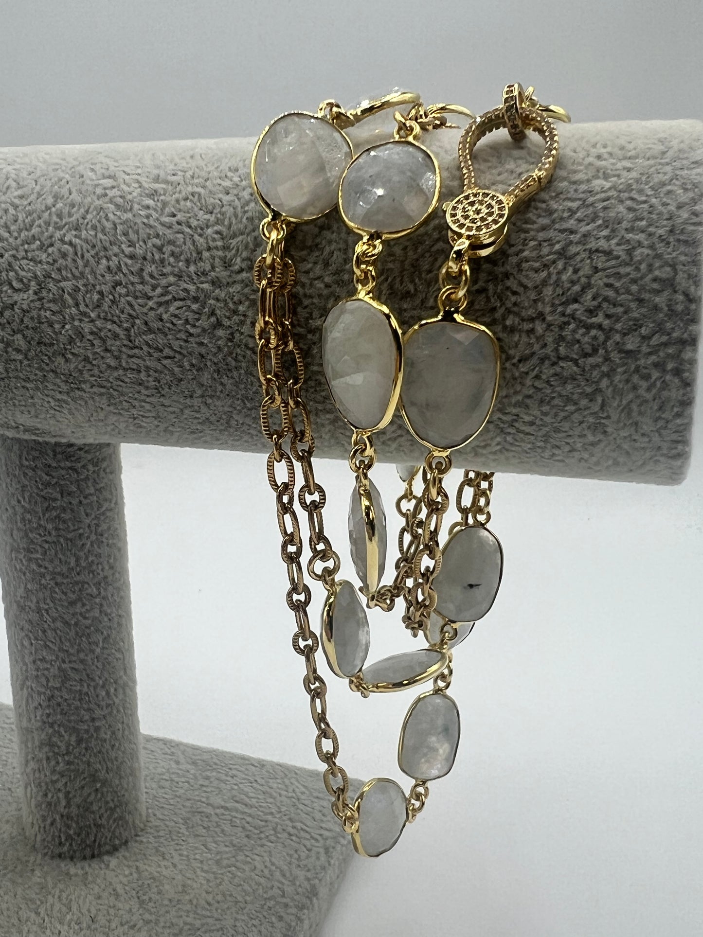 Gemstone Long Chain Necklace / Rainbow Moonstone