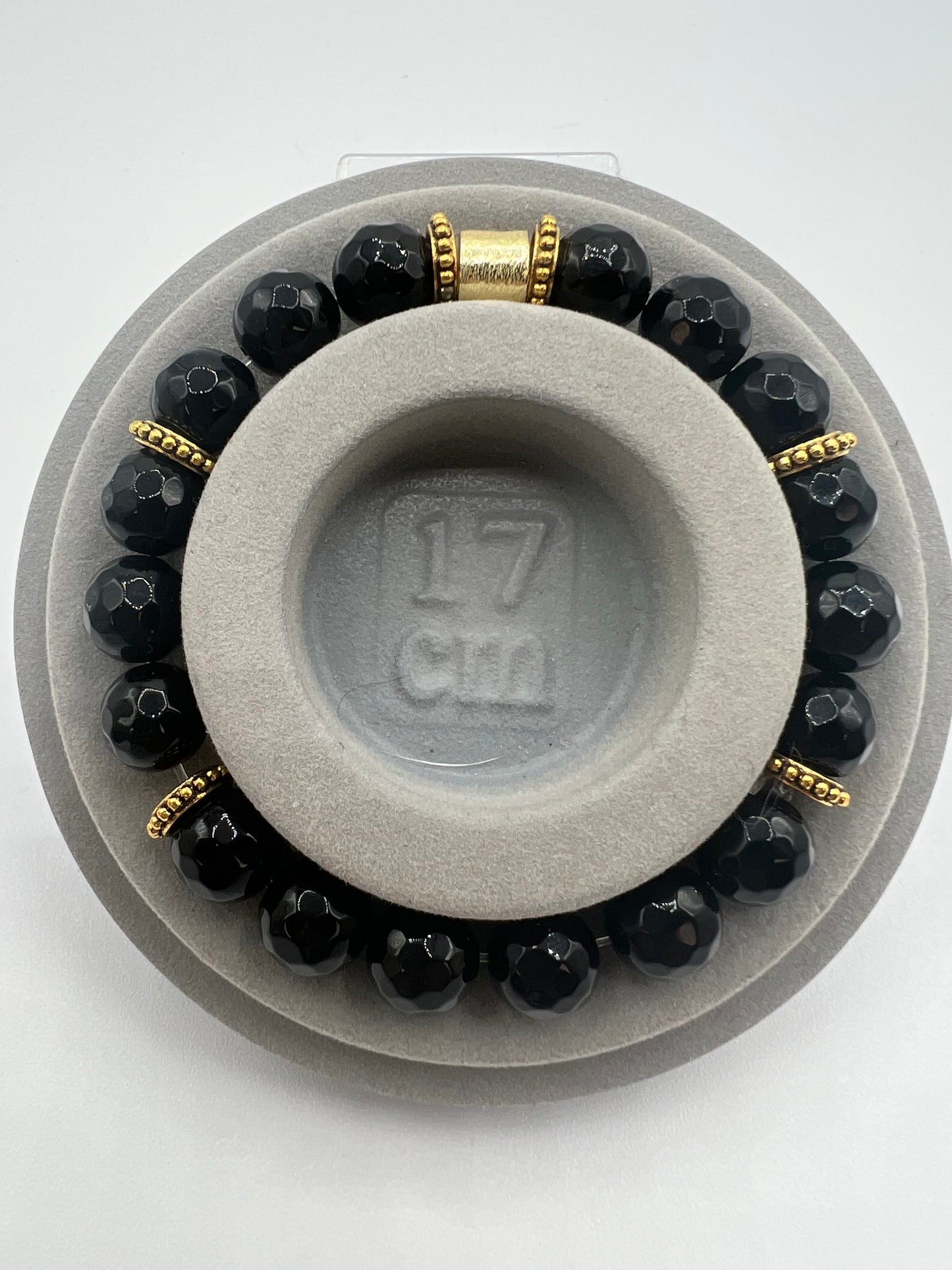 Gemstone Beaded Bracelet/10MM Faceted Onyx with Gold Accents