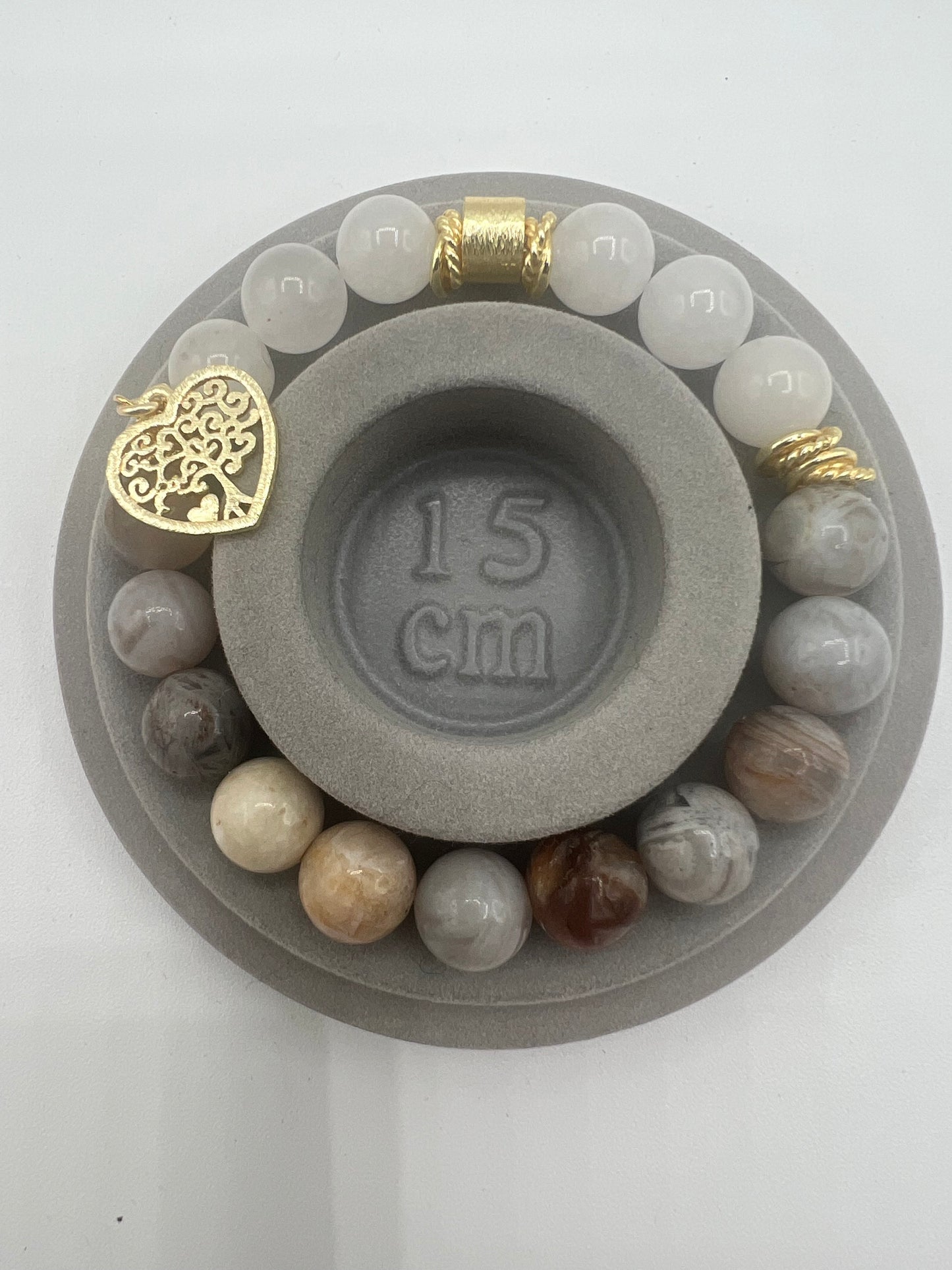 Gemstone Bracelet/ Bamboo Agate and White Jade