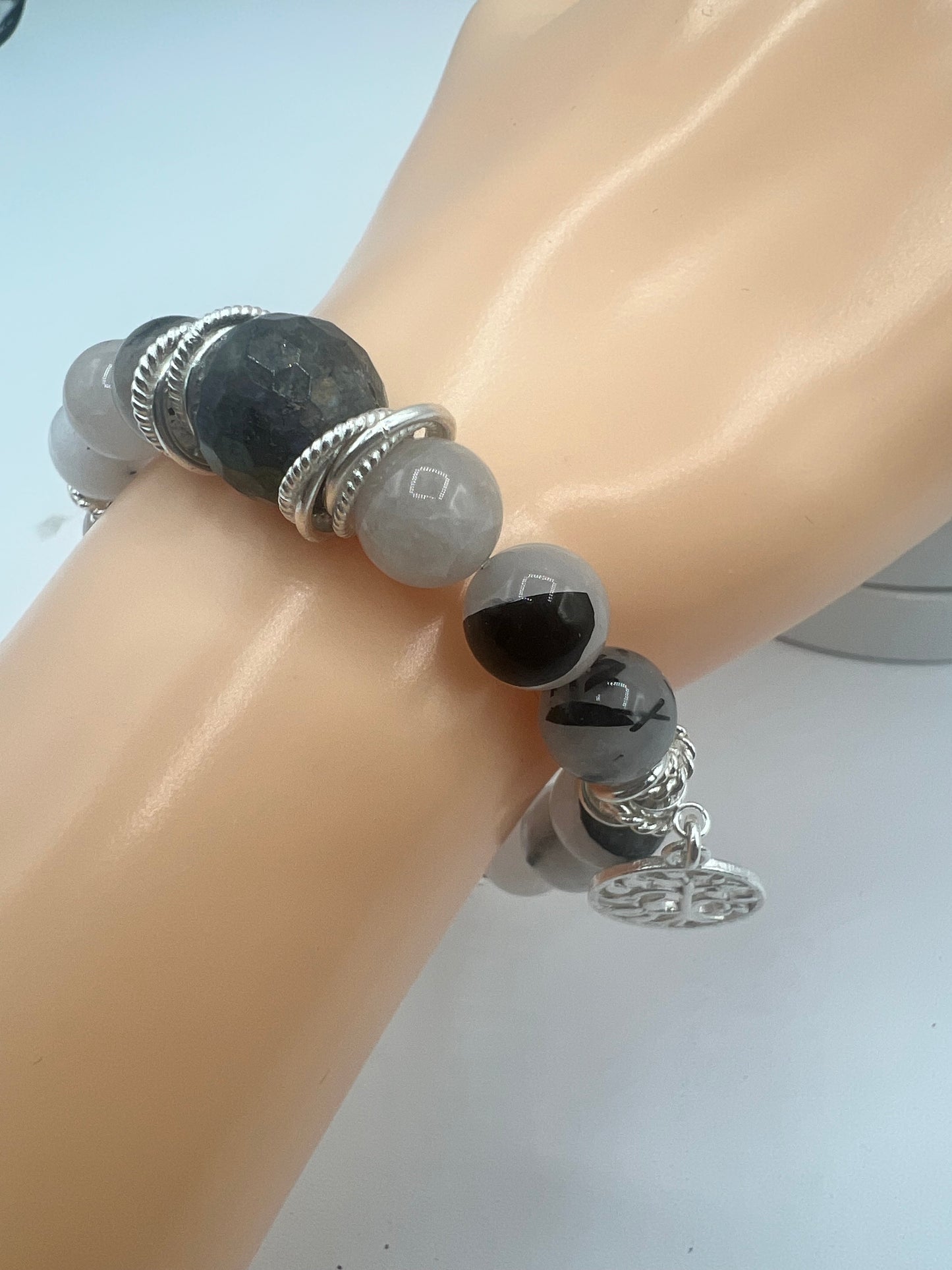 Gemstone Bracelet/Black Rutilated Quartz/ Labradorite