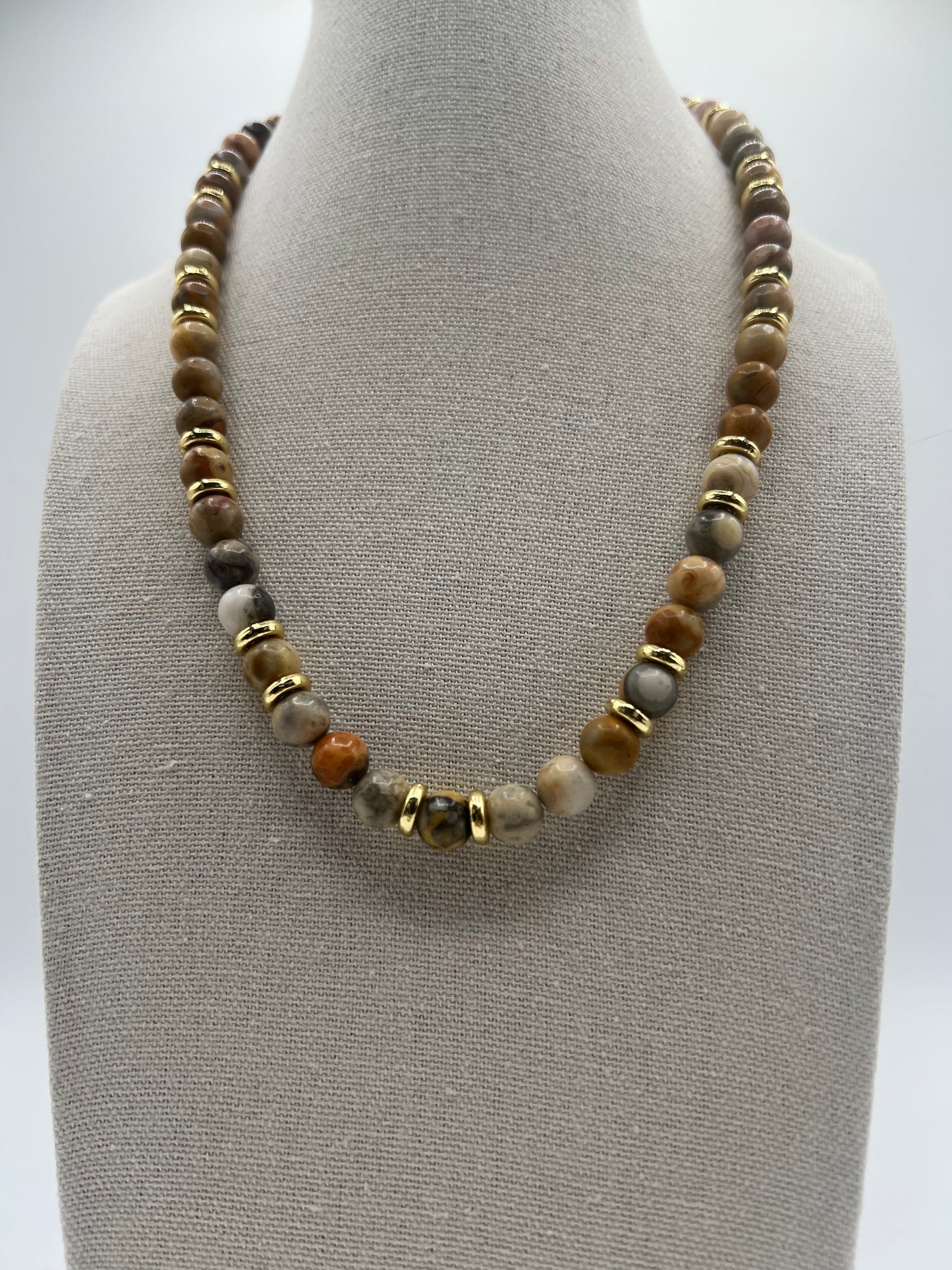 Gemstone Key Chain Necklace/Picture Jasper, Gold