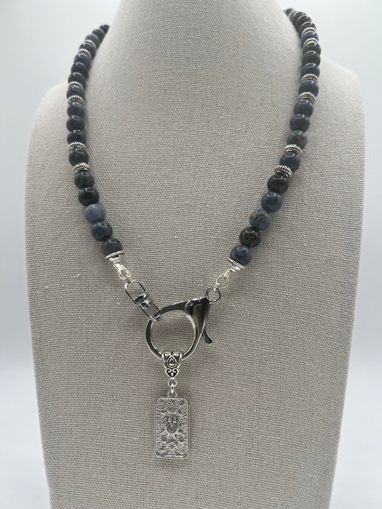 Gemstone Key Chain Necklace/Sodalite, Silver