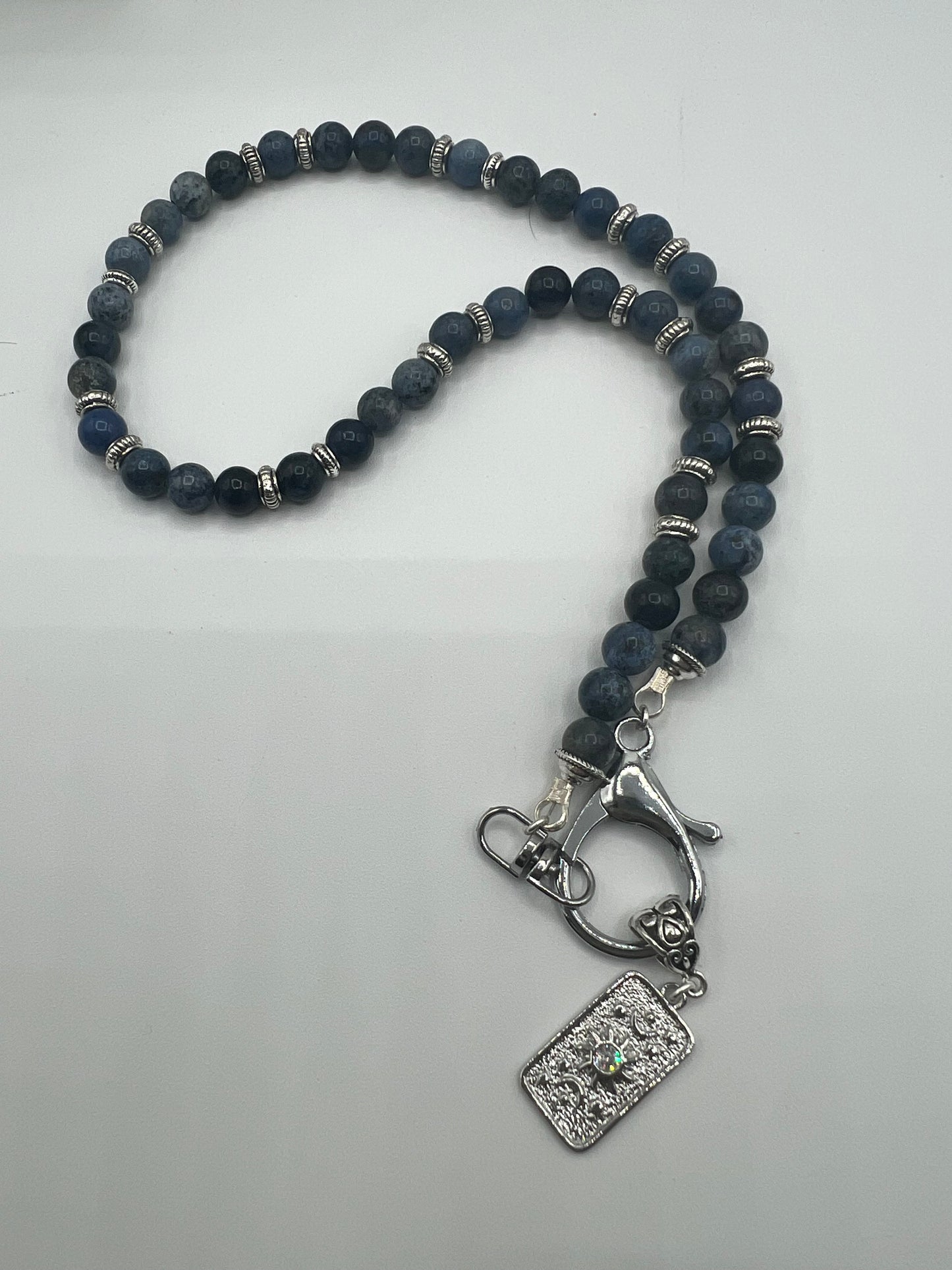 Gemstone Key Chain Necklace/Sodalite, Silver