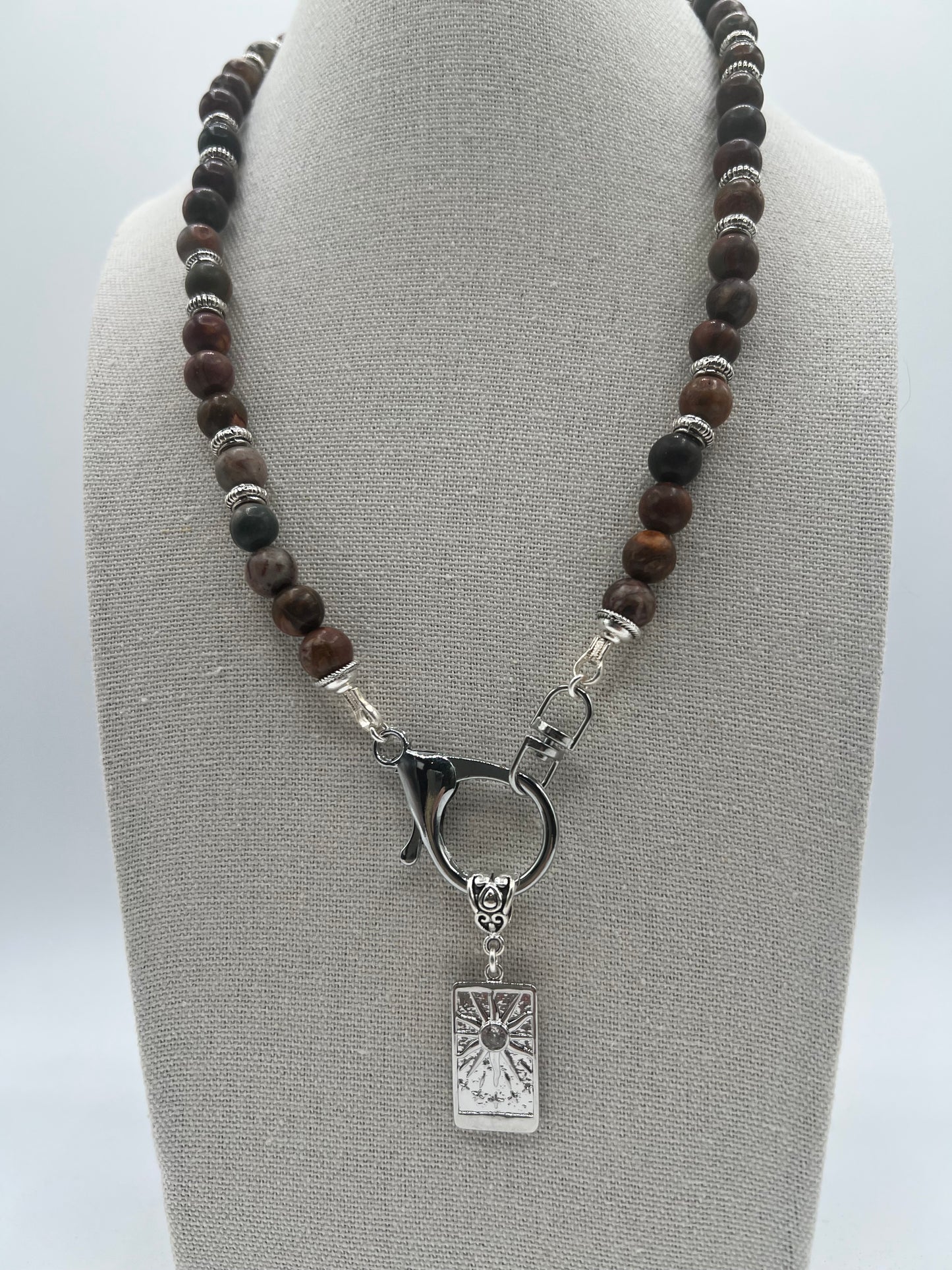 Gemstone Keychain Necklace/Picture Jasper, Silver