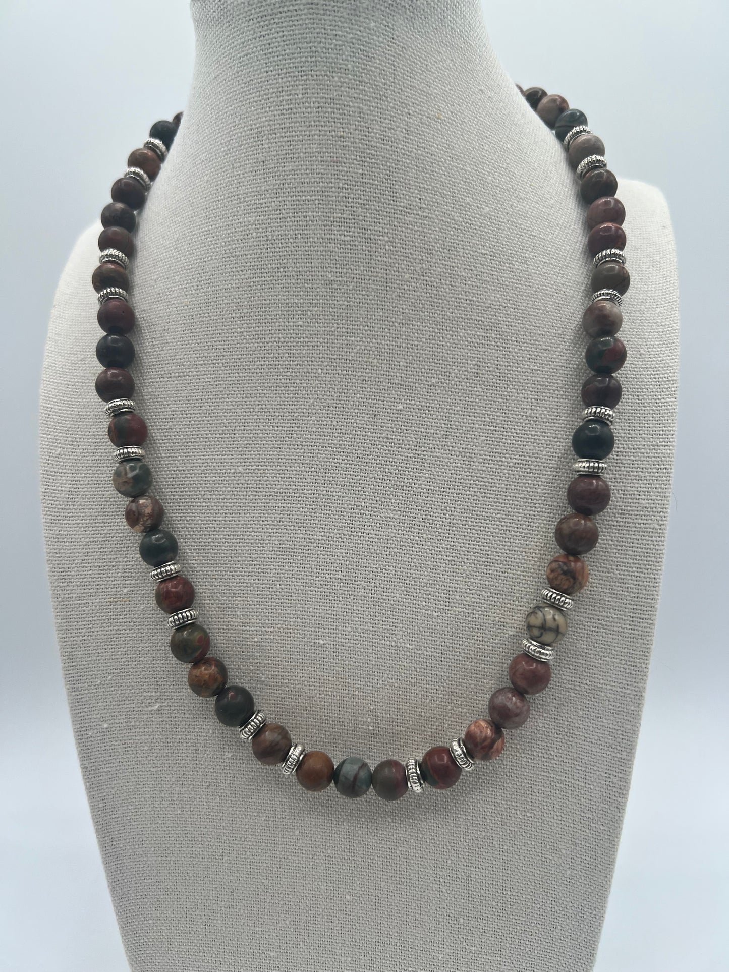 Gemstone Keychain Necklace/Picture Jasper, Silver