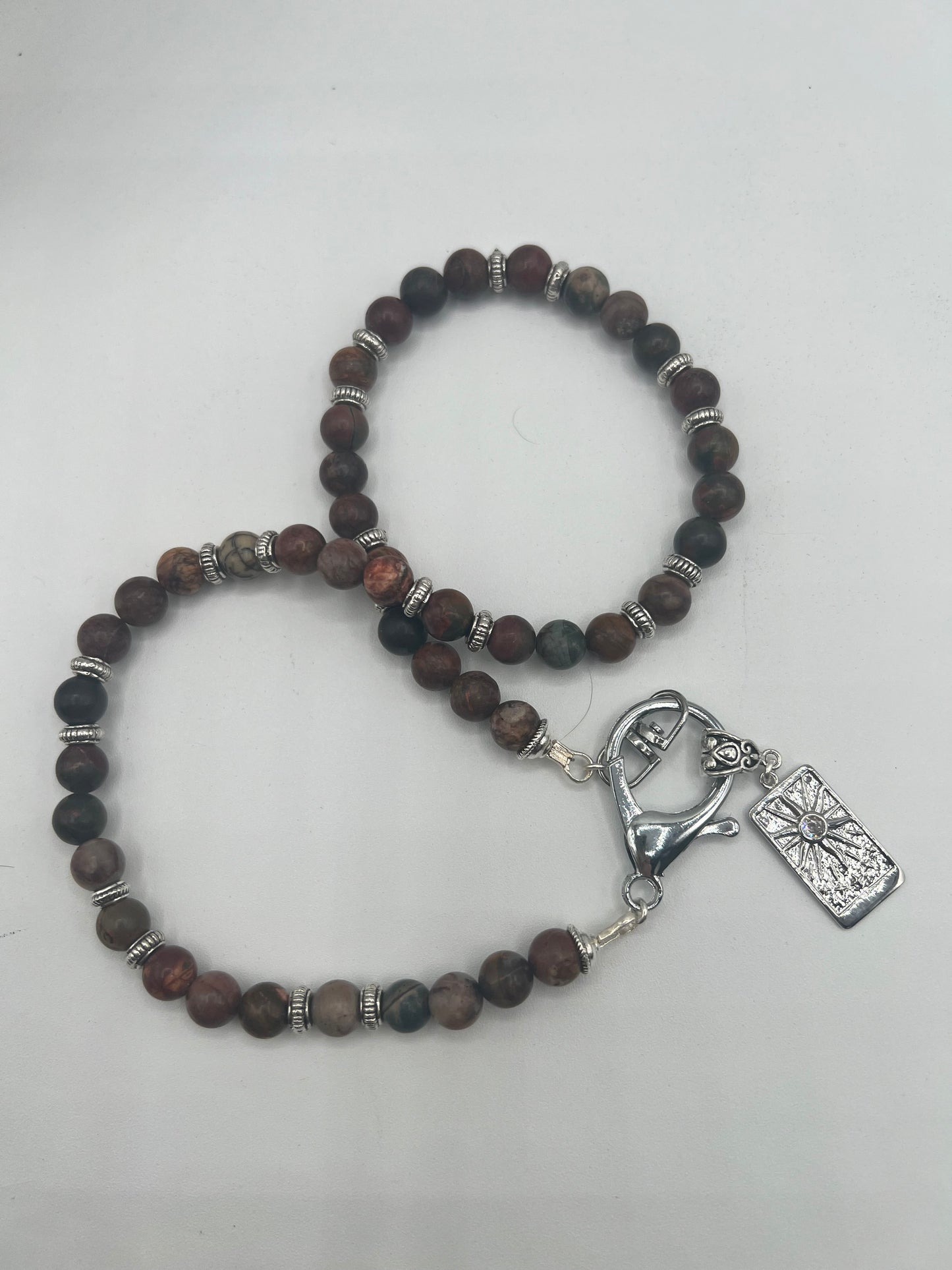 Gemstone Keychain Necklace/Picture Jasper, Silver